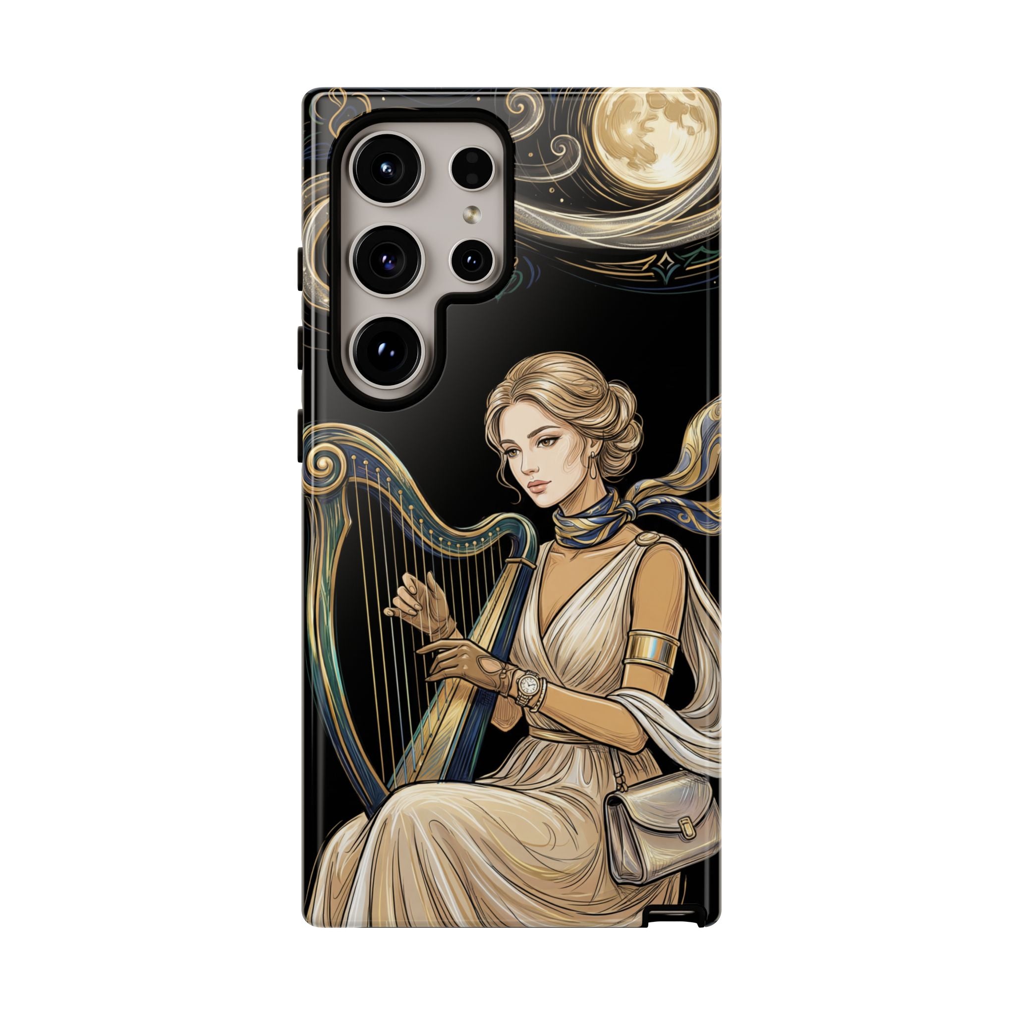 Moonlit Harp Samsung Galaxy Phone Case | Vintage Goddess Musician Art