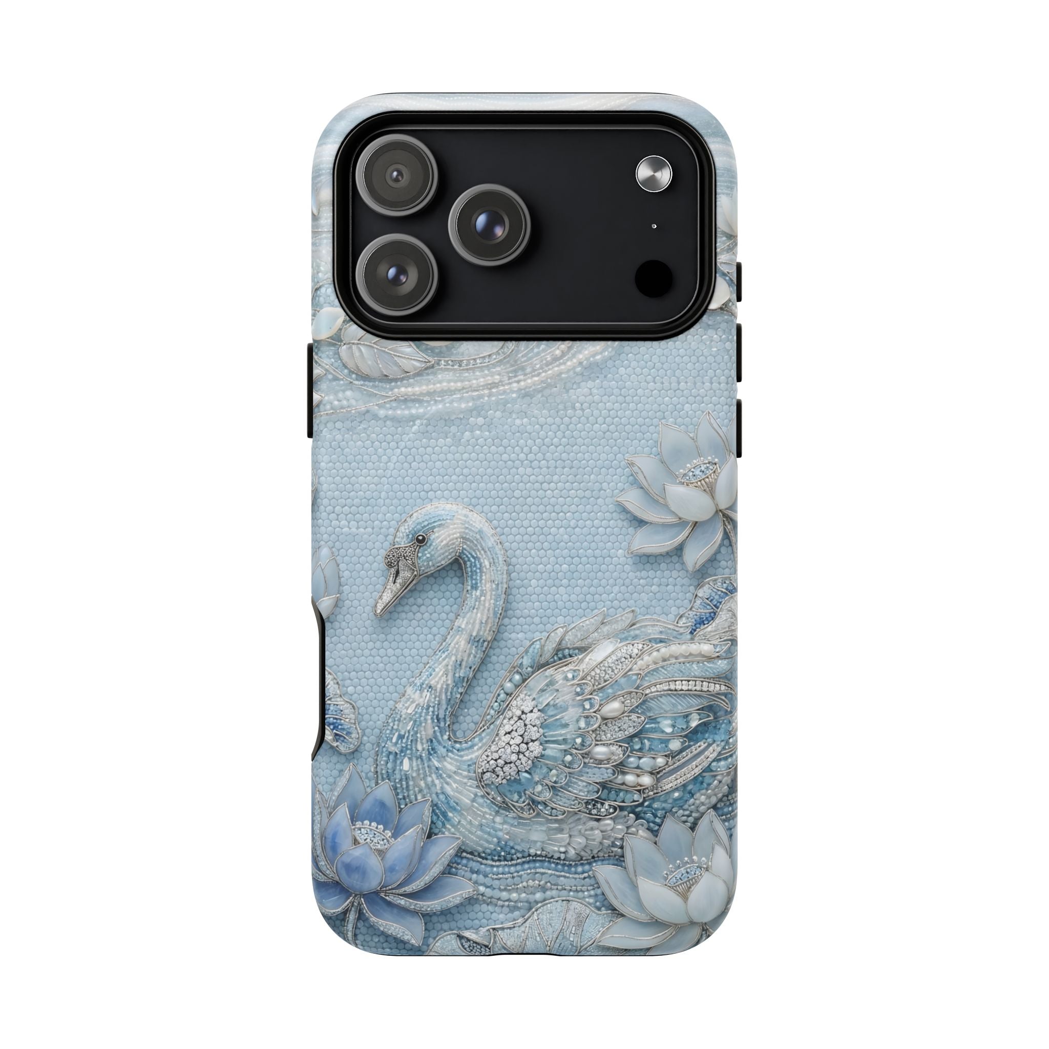 Swan Lake Floral MagSafe iPhone Case | Sparkling Blue Swan Protective Case