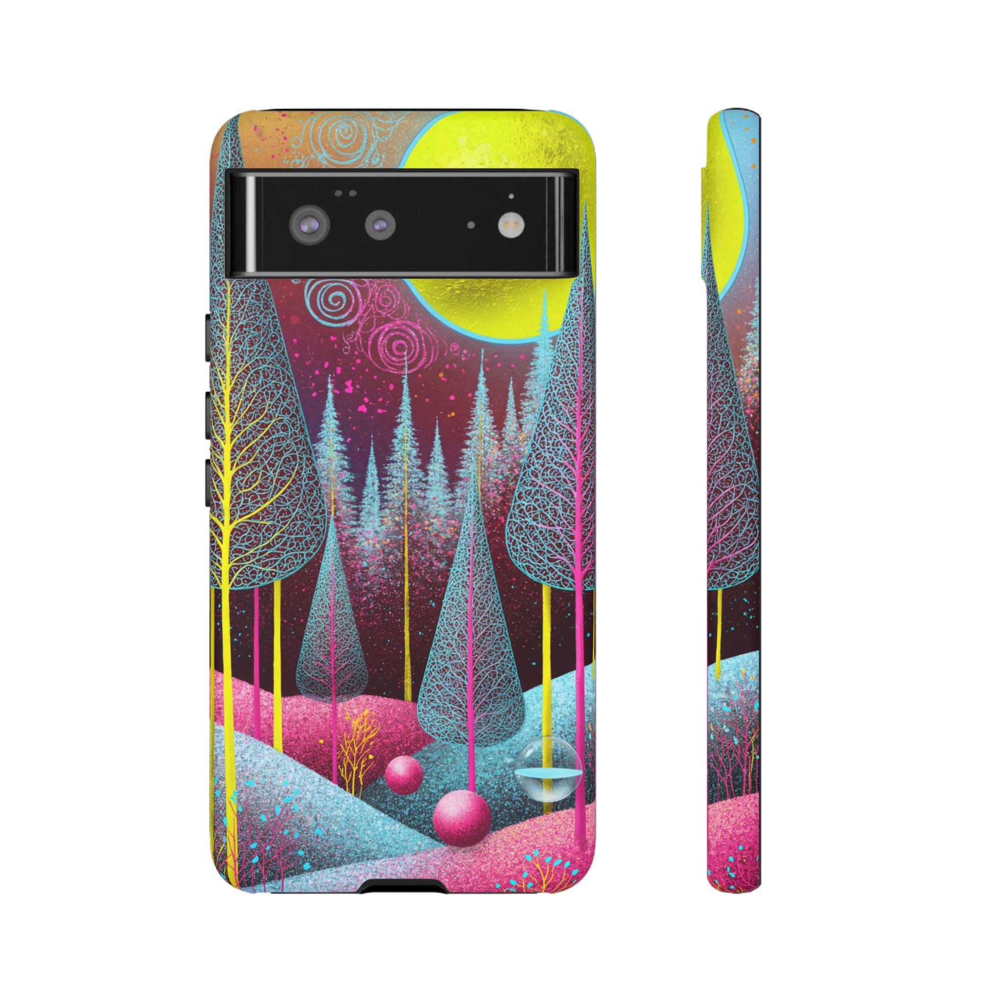 Colorful Surreal Forest Google Pixel Case | Neon Moon, Trees & Abstract Landscape