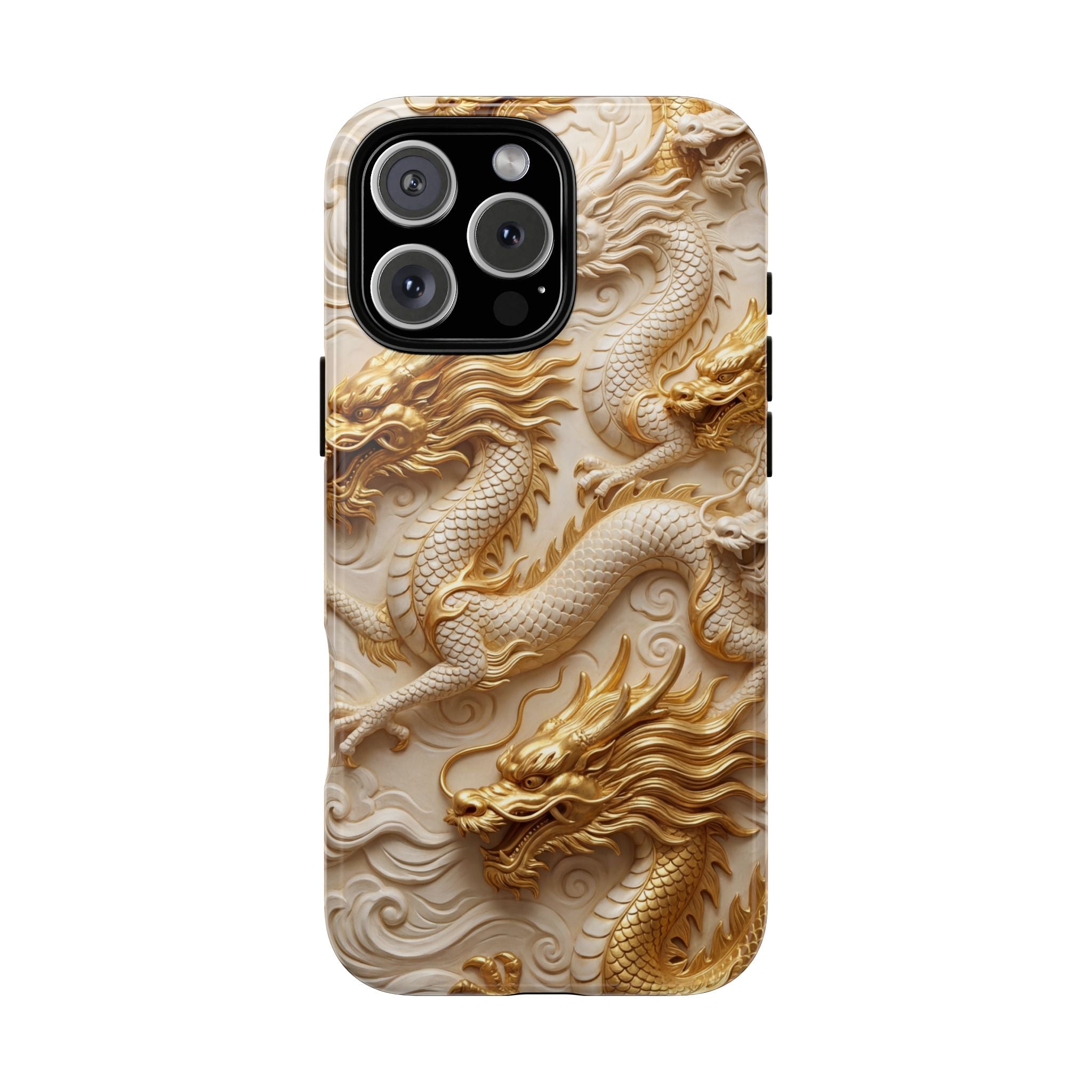 Dragon Relief iPhone Case — Gold Carved Dragon Protective Cover