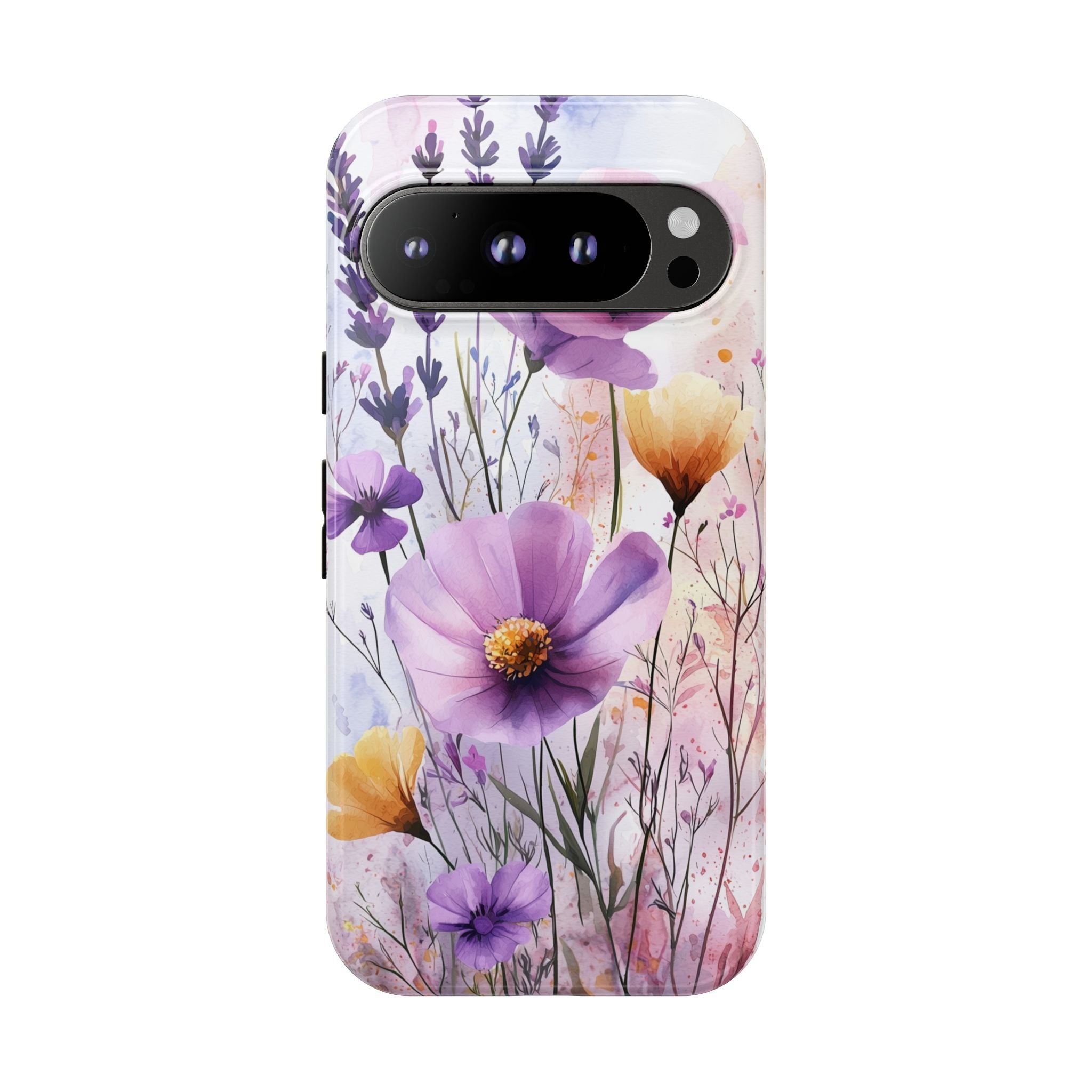Floral Watercolour Tough Google Pixel Case | Purple & Yellow Wildflowers