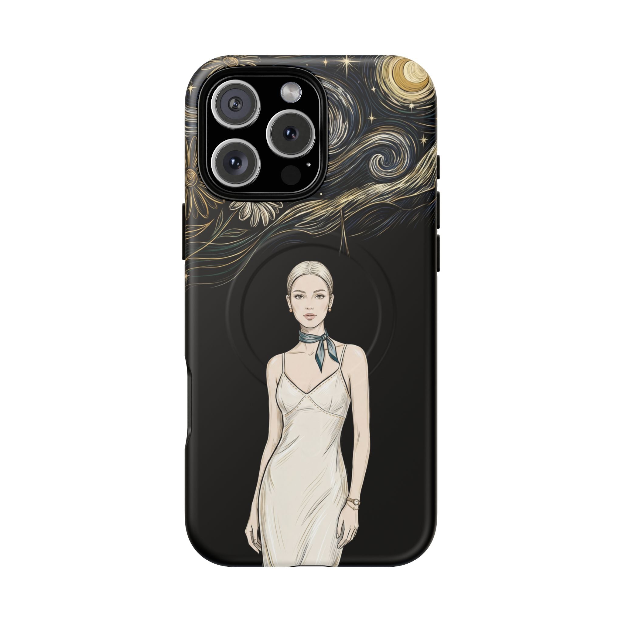 Starry Night Fashion MagSafe iPhone Case | Elegant Woman Illustration