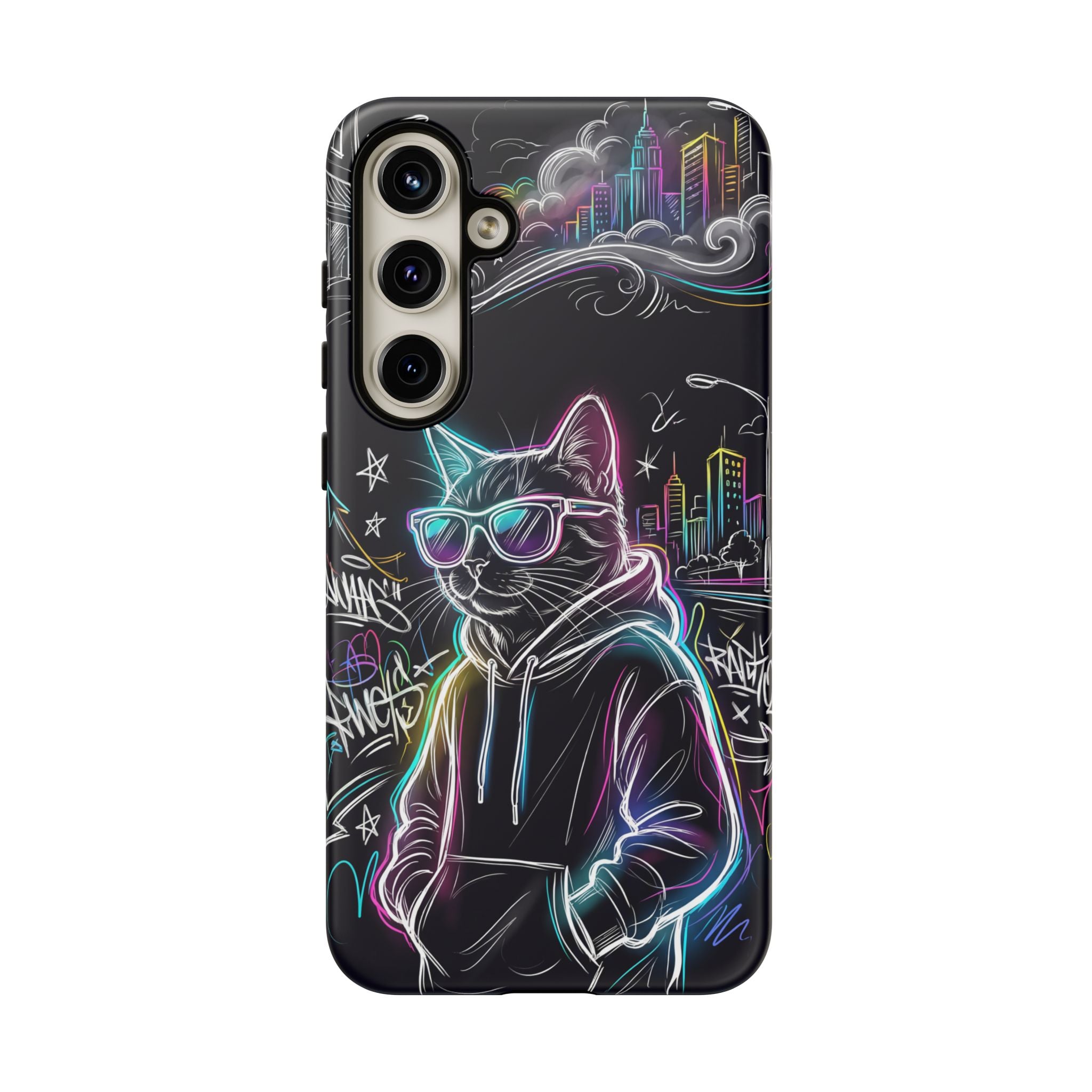Cool Hoodie Neon Street Cat Samsung Galaxy Phone Case