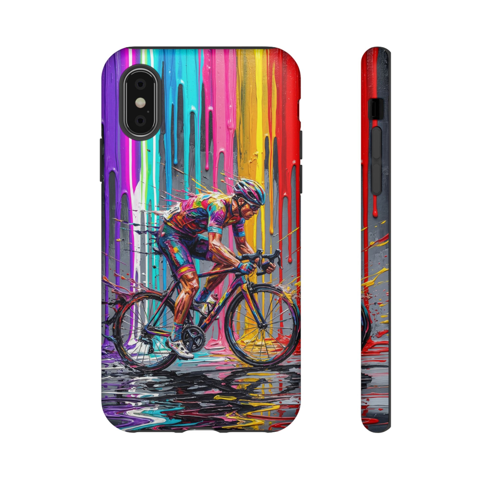 Cyclist Art iPhone Case | Colourful Drip Painting Tough Cases