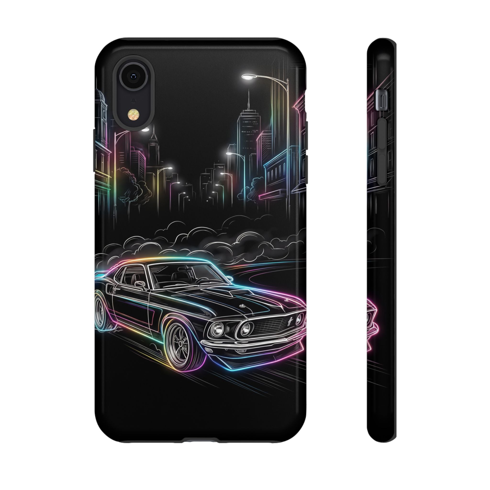 Neon Muscle Car iPhone Case | Retro City Nightscape