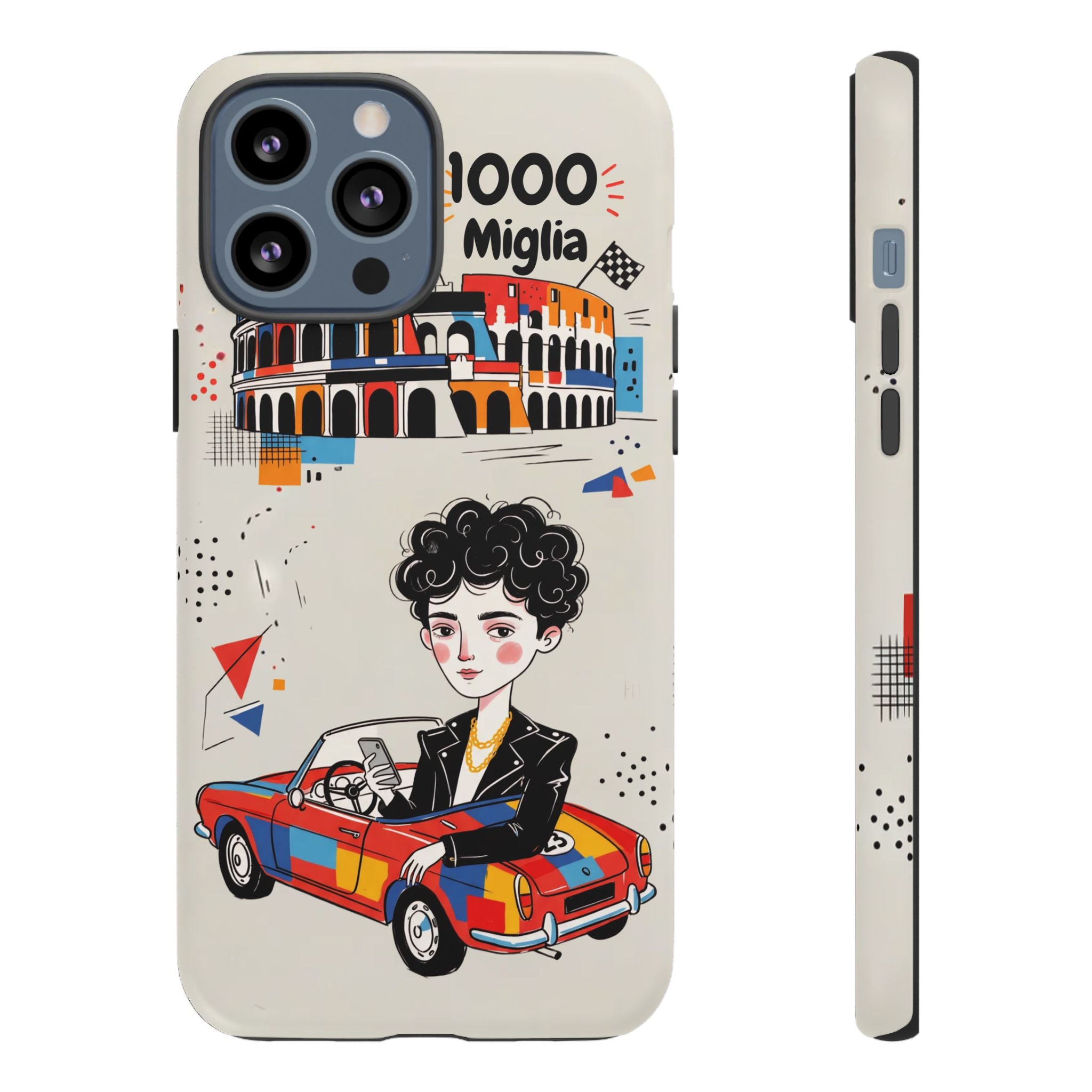 Retro Mille Miglia Car Illustration with Driver iPhone Case