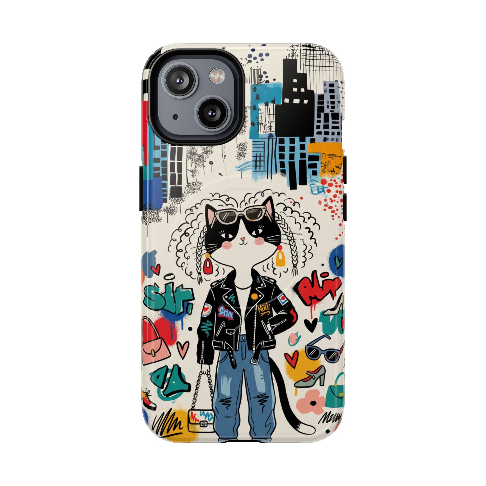 Punk City Cat Graffiti Design MagSafe iPhone Case