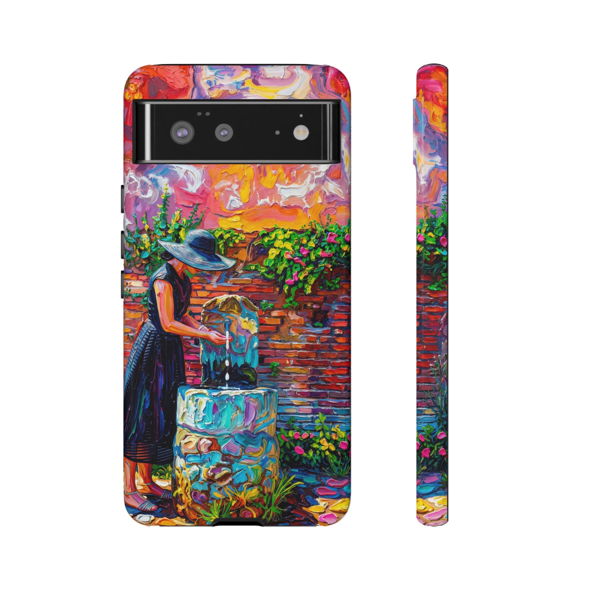 Artistic Garden Google Pixel Case | Woman at Well Colourful Impressionist Design