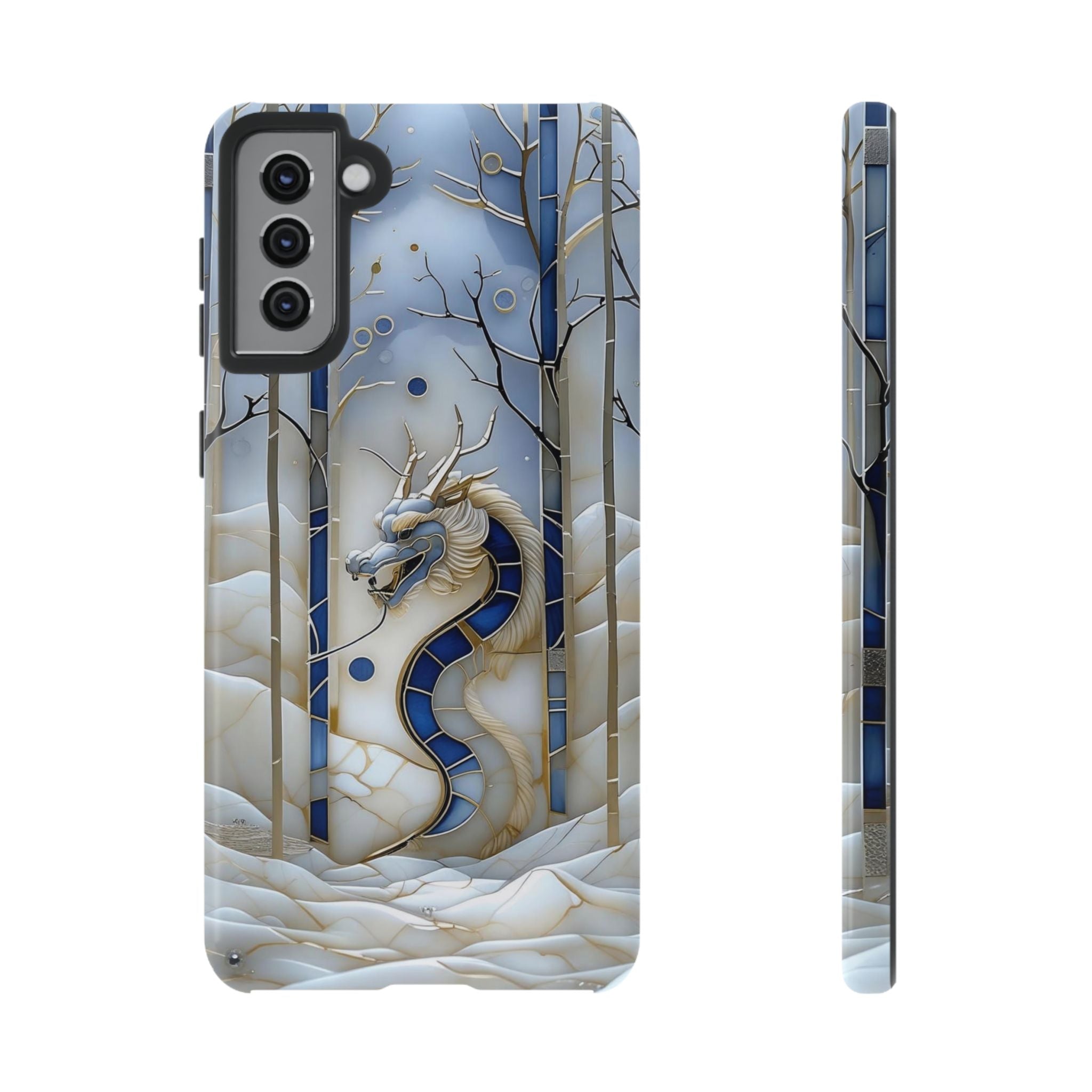 Dragon Stained Glass Samsung Galaxy Case — Blue Winter Forest Protective Cover