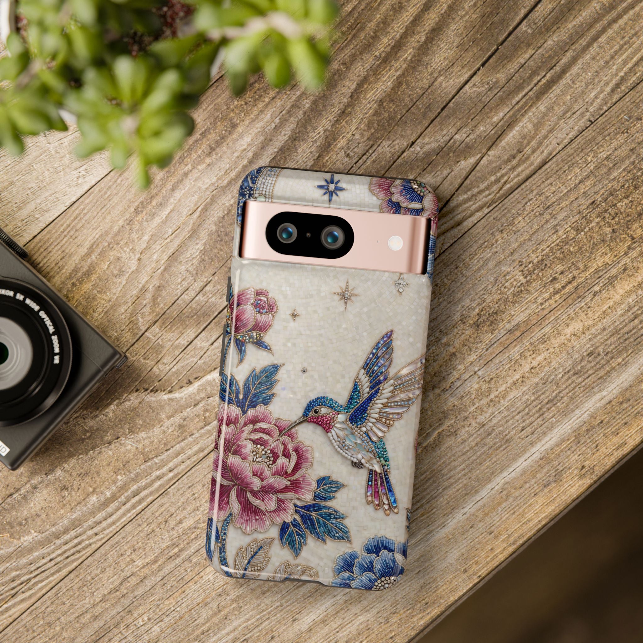 Custodia protettiva rigida per Google Pixel con Colibrì e Fiori | Cover vintage con peonie