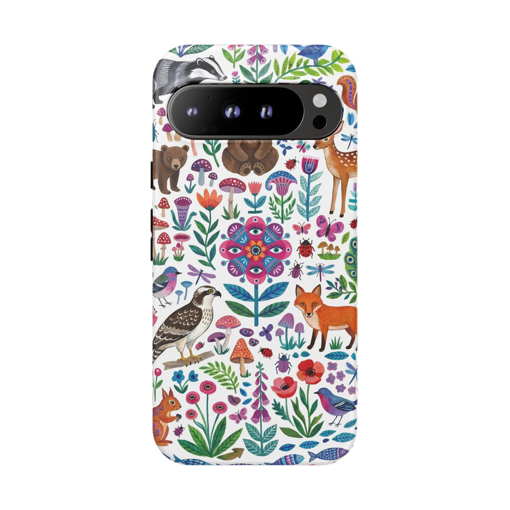 Wild Garden Google Pixel Phone Case | Cute Forest Animals Floral Pattern Tough Case
