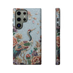 Custodia per telefono Samsung Galaxy resistente Gru floreale | Protezione uccello ricamato vintage