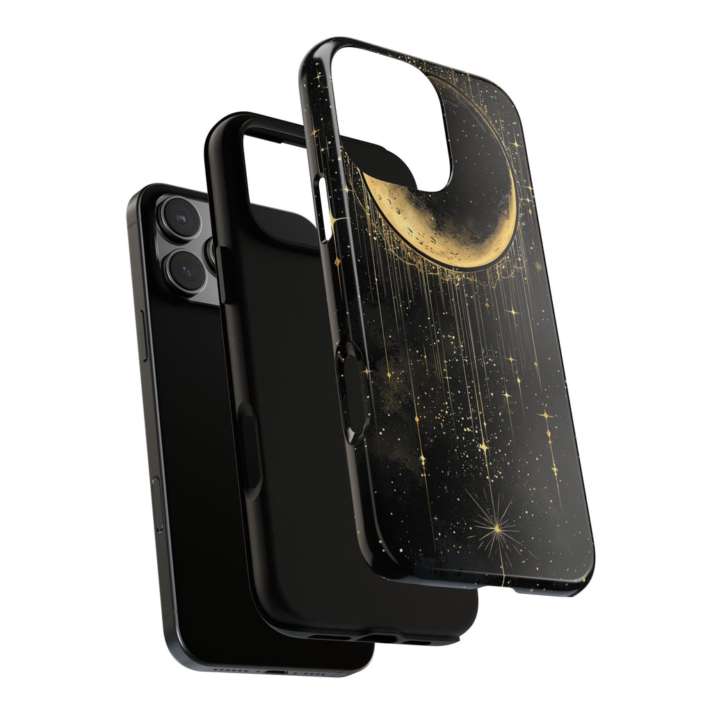 Moonlit Crescent Tough iPhone Case | Gold Stars Night Sky