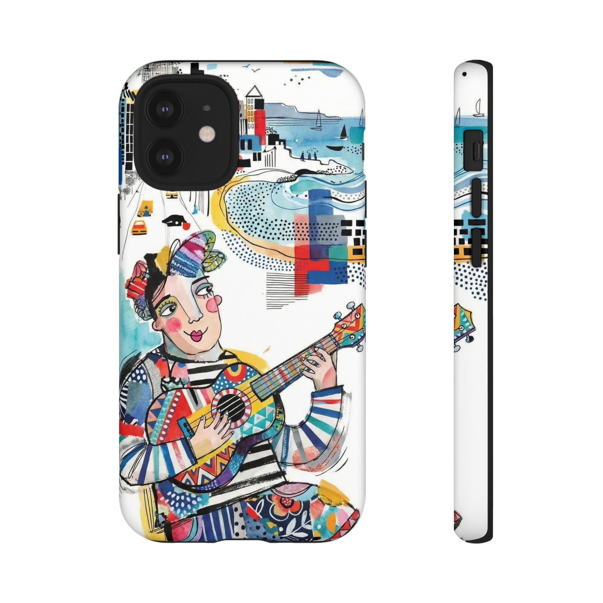 Artistic Musician iPhone Case | Colorful Guitar Cityscape Tough Case