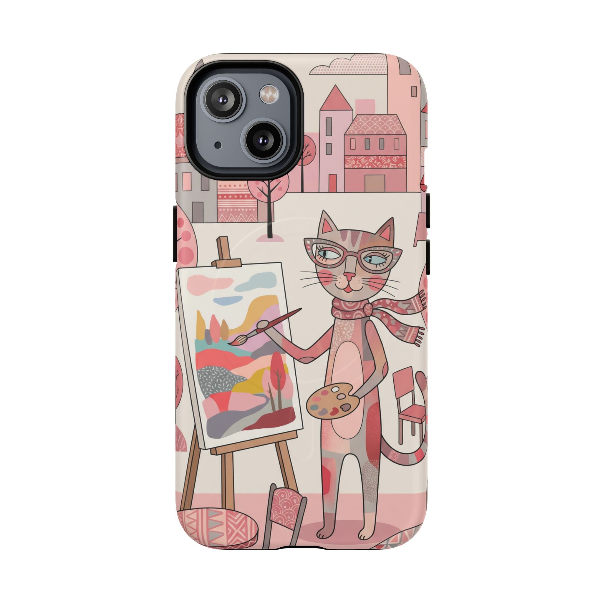 Artistic Cat MagSafe iPhone Case | Painter Kitty Illustration Tough Case