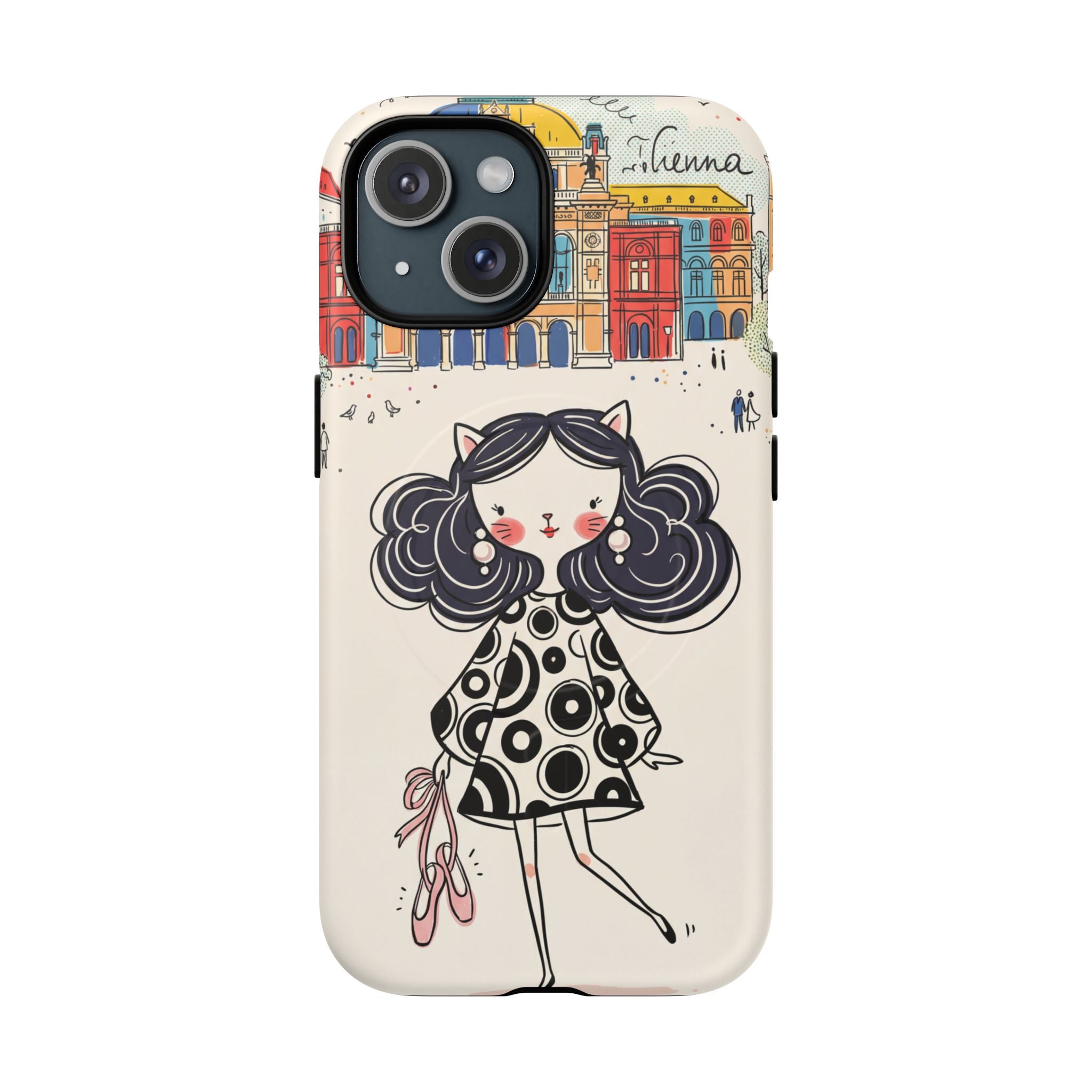 Cute Parisian Cat Girl MagSafe iPhone Case | Ballet Slippers Illustration Tough Case
