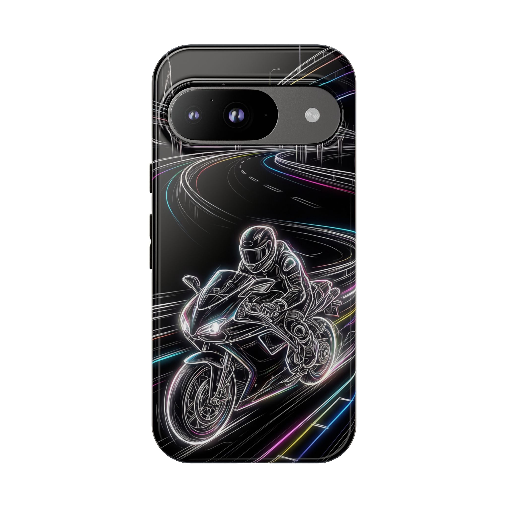 Neon Night Rider Google Pixel Phone Case | Motorcycle Racing Protective Cover