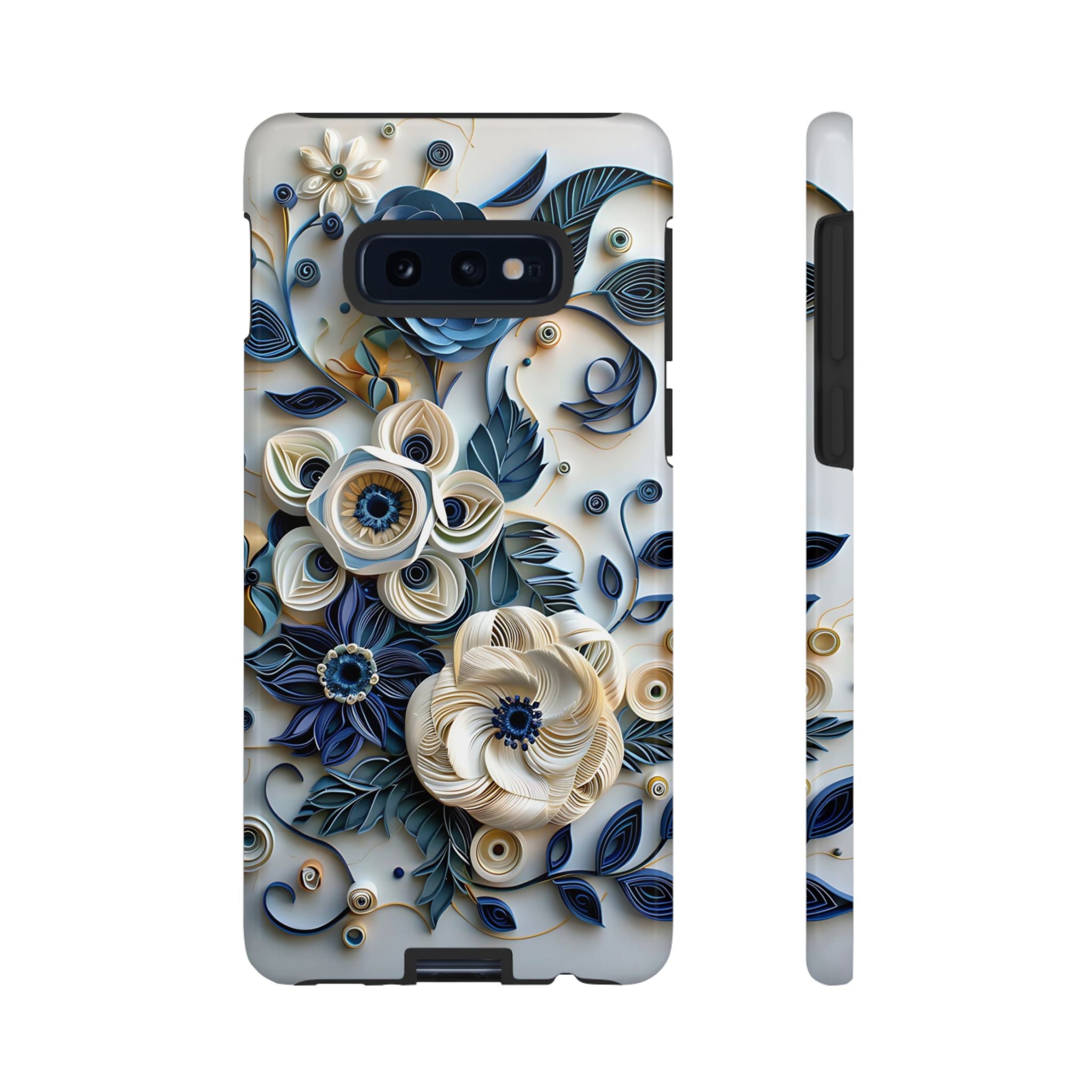 Floral Quilled Art Samsung Galaxy Case — Blue & Cream Decorative Protection