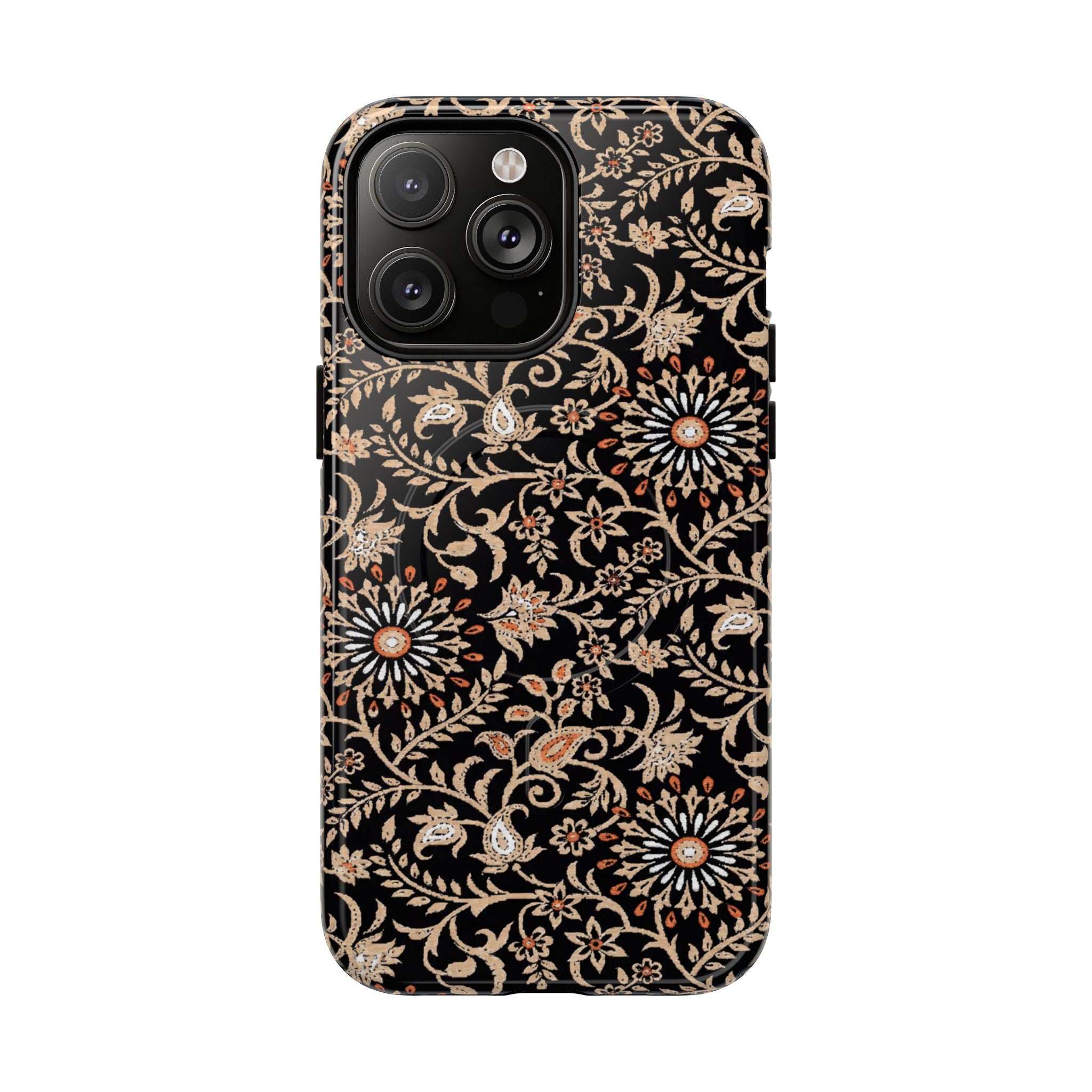Batik Floral Black Ornate Daisies MagSage Tough iPhone Case
