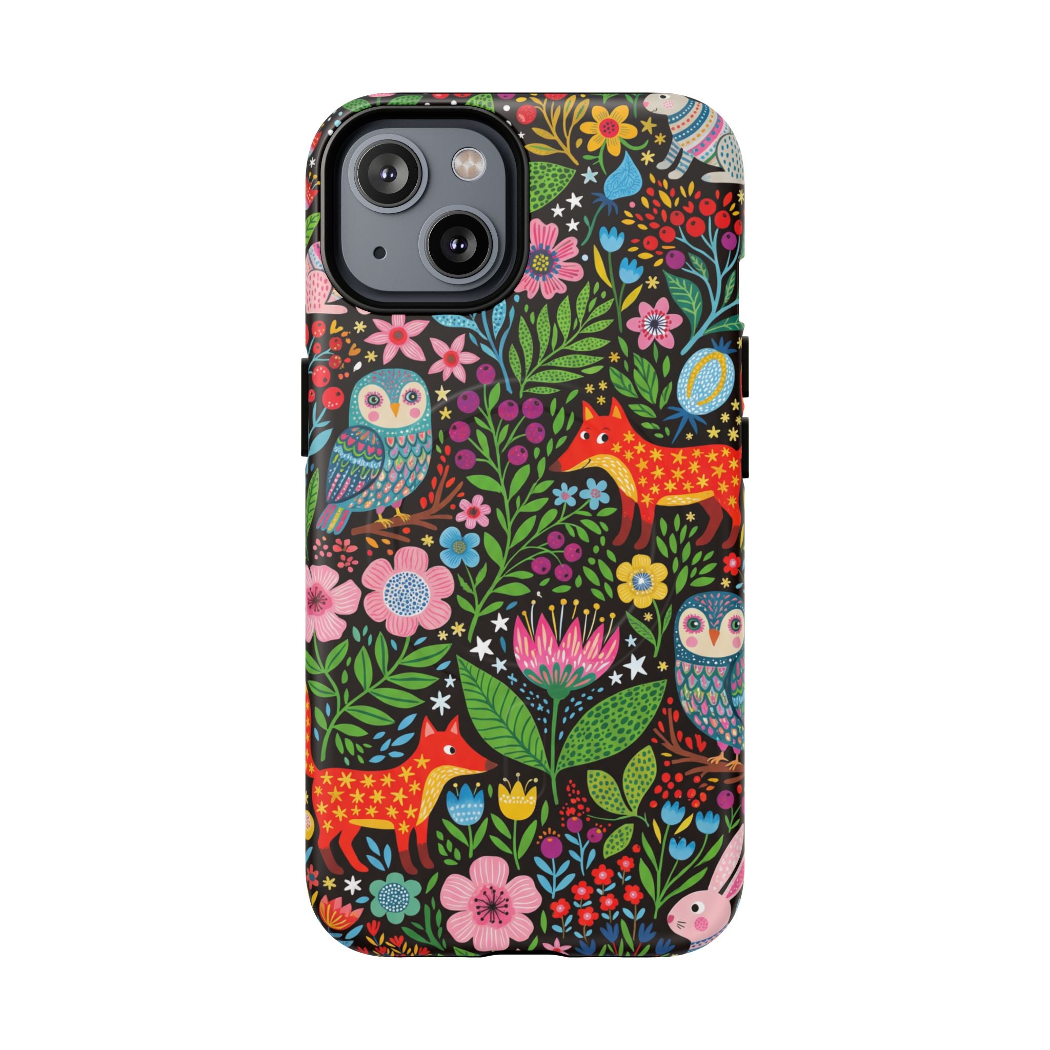 Floral Woodland MagSafe iPhone Case | Colourful Fox & Owl Protective Cover