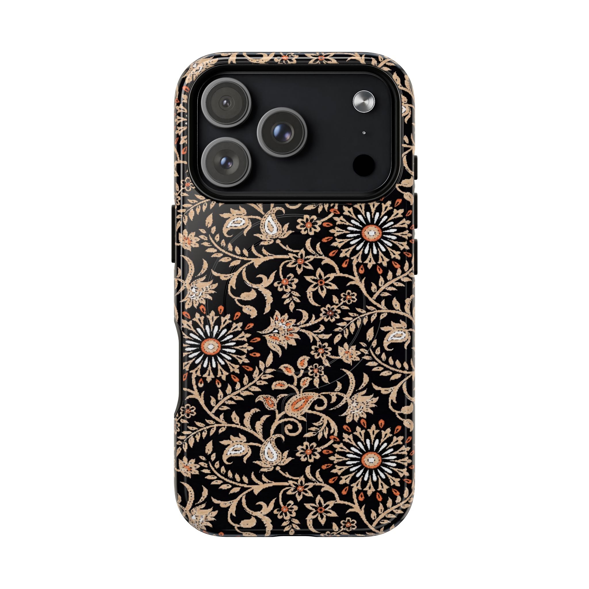 Batik Floral Black Ornate Daisies MagSage Tough iPhone Case