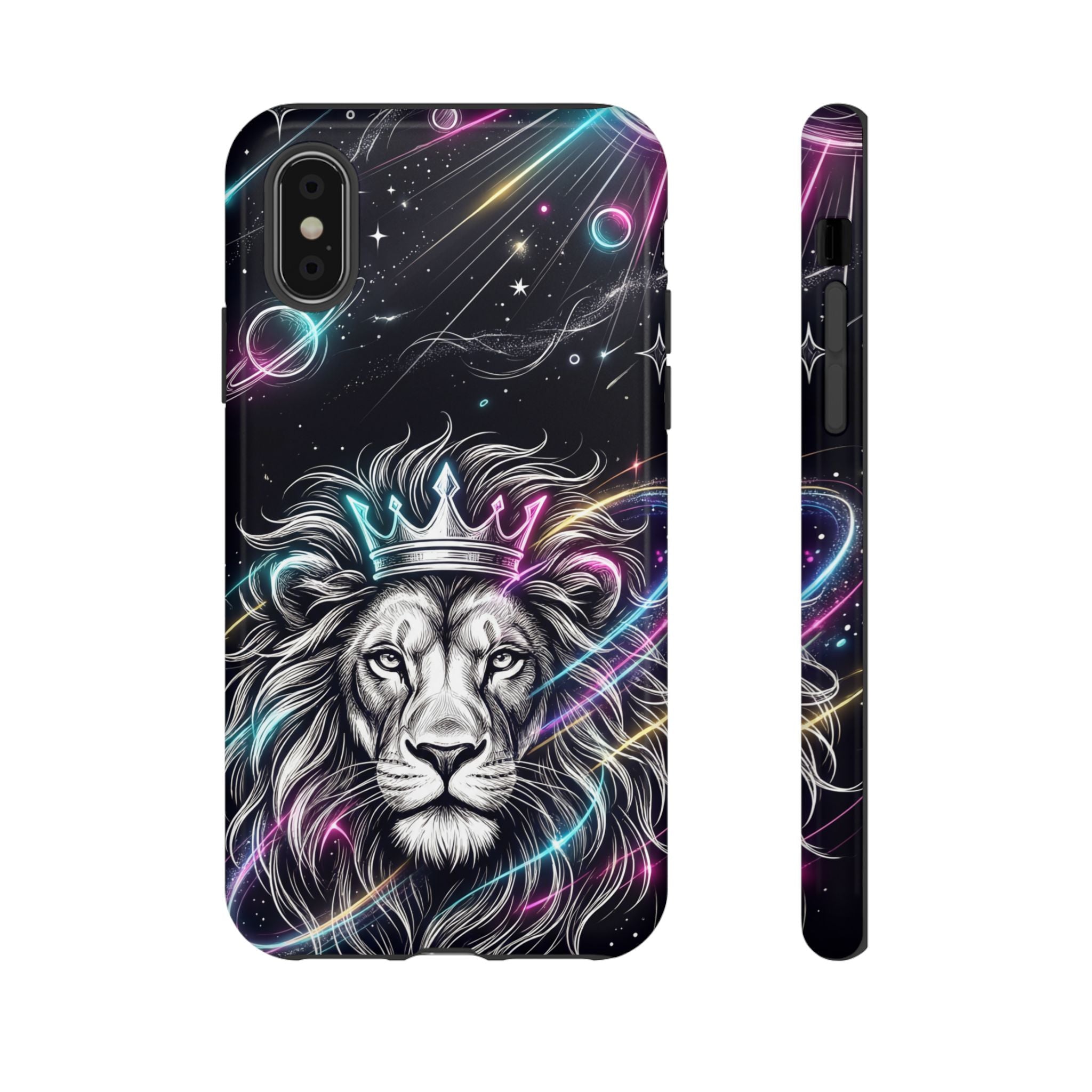 Galaxy Lion iPhone Case | Neon Crowned Lion Protective Case