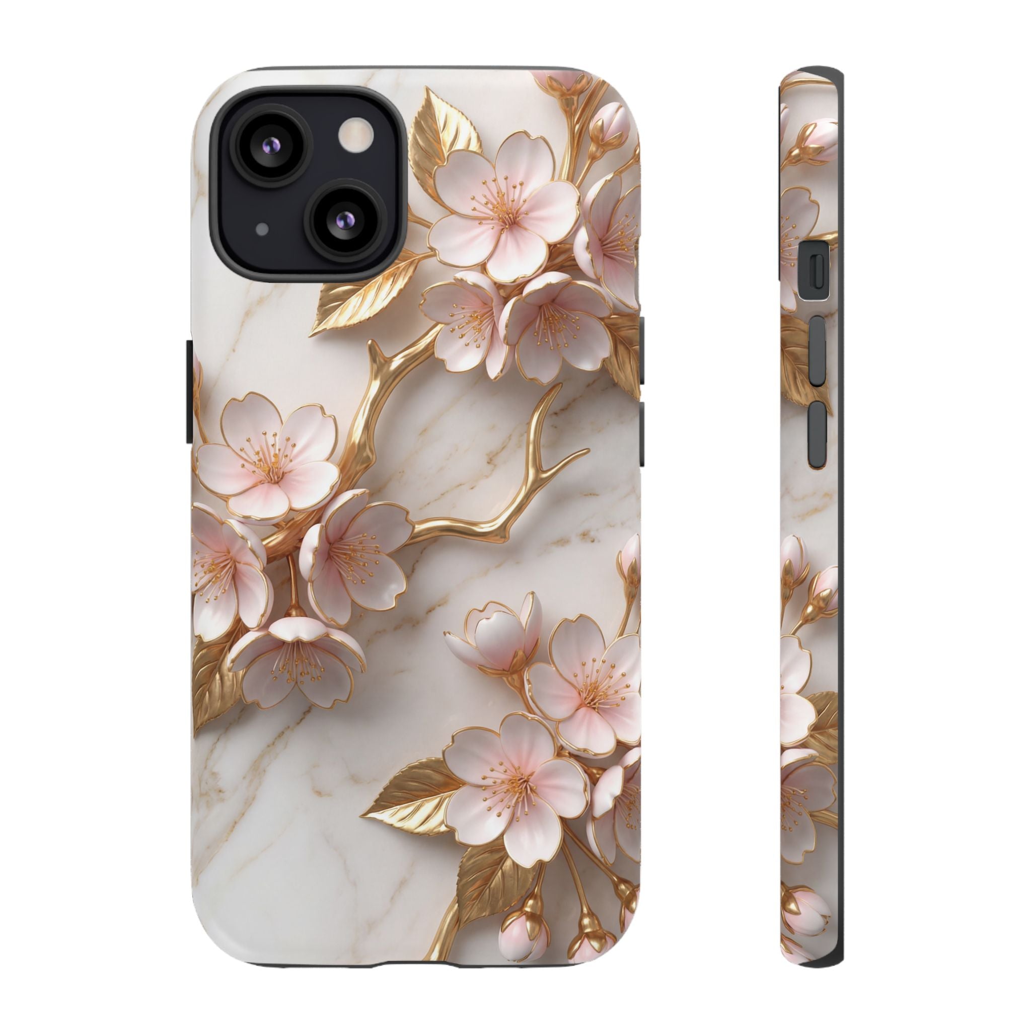 Floral Marble iPhone Case — Sakura Gold Cherry Blossom Tough Case