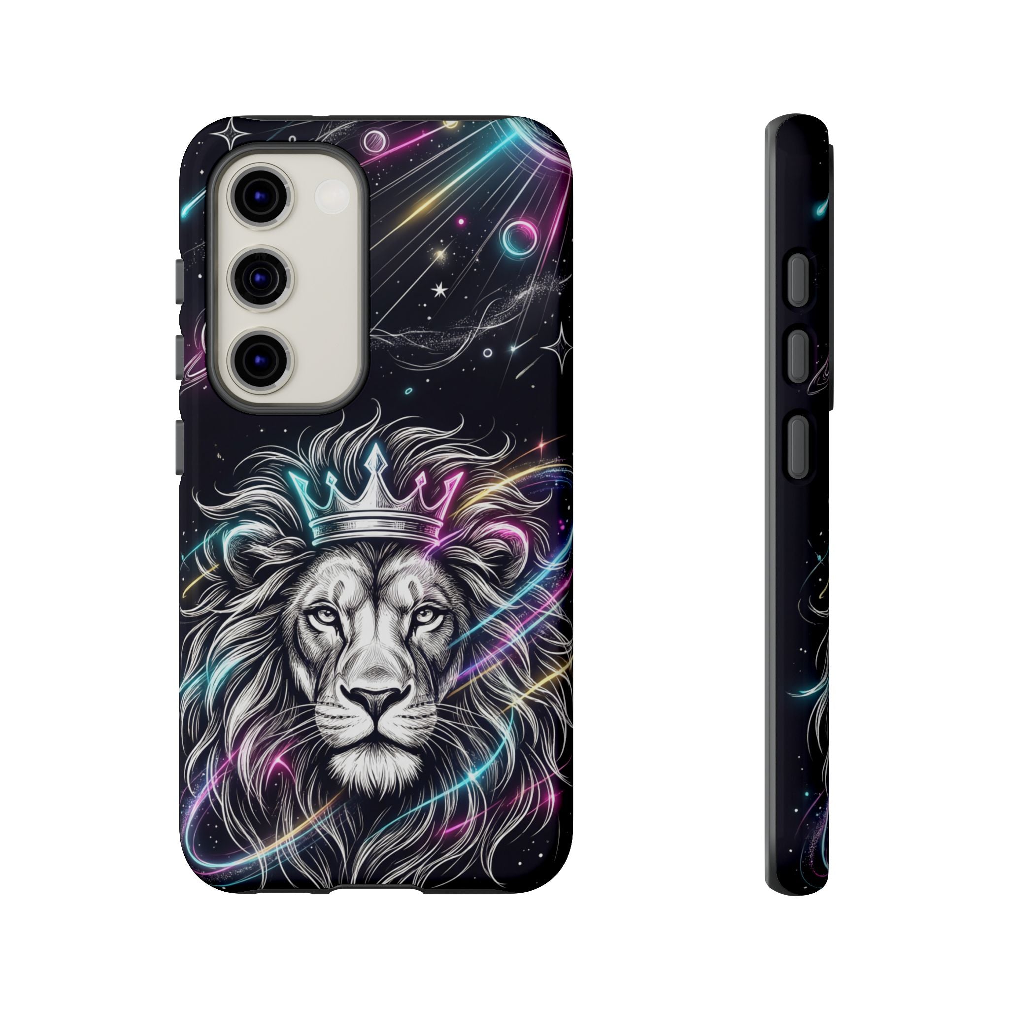 Galaxy Lion Samsung Galaxy Phone Case | Neon Crowned Lion Protective Case