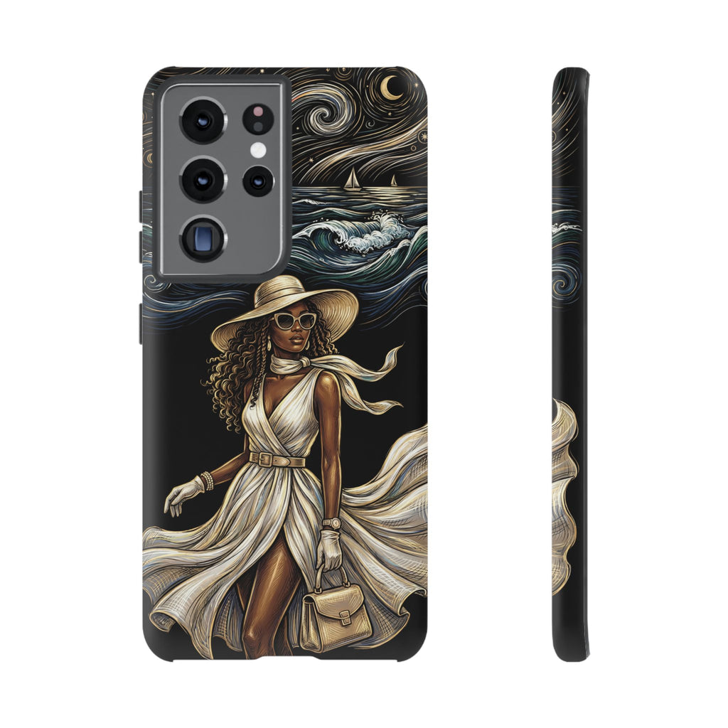 Samsung Galaxy Phone Case | Elegant Black Woman in Flowing Dress by the Sea