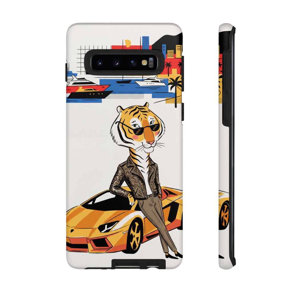 Stylish Tiger with Sports Car Illustration Samsung Galaxy Phone Case
