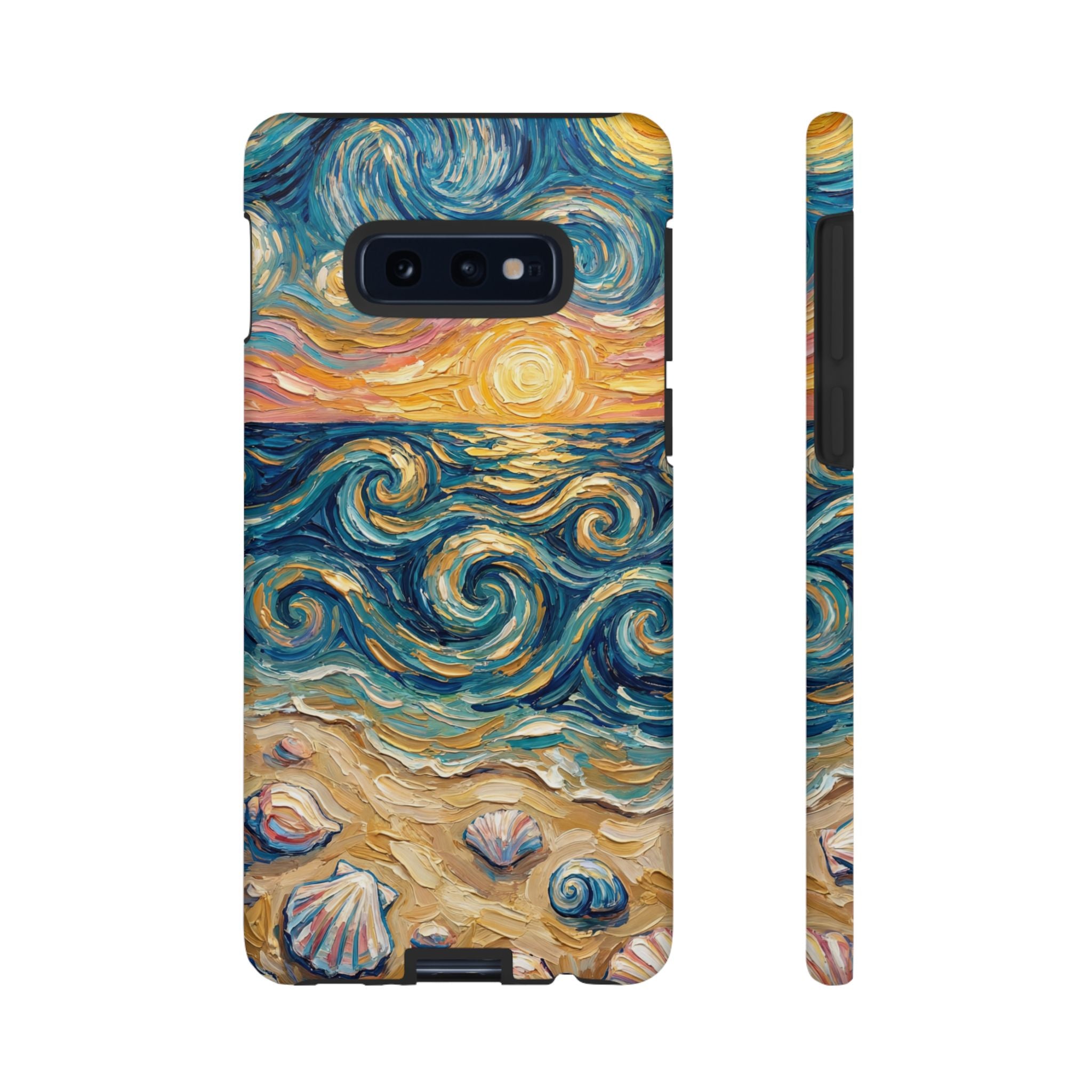 Sea Sunset Samsung Galaxy Case — Van Gogh‑Style Beach Waves with Shells