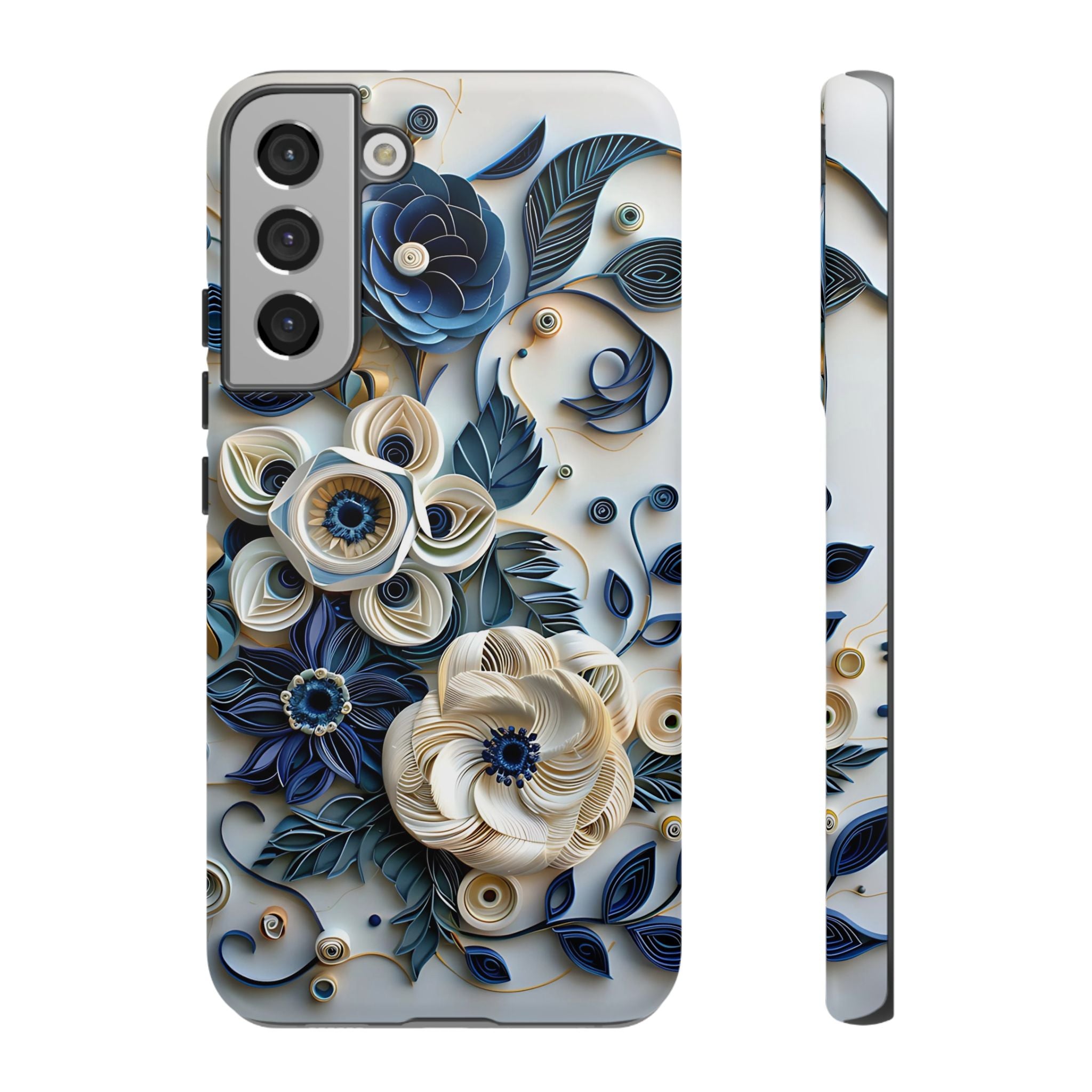 Floral Quilled Art Samsung Galaxy Case — Blue & Cream Decorative Protection