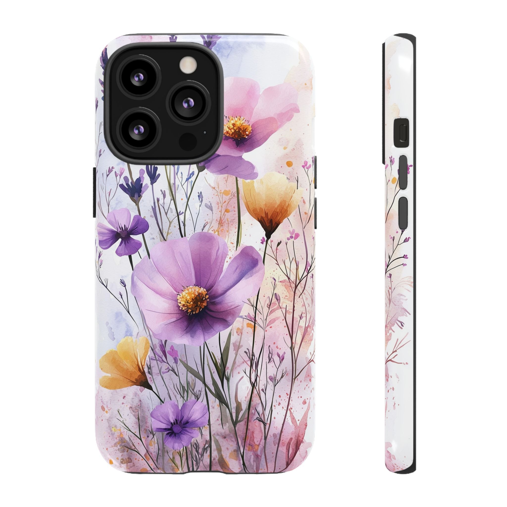 Floral Watercolour Tough iPhone Case | Purple & Yellow Wildflowers