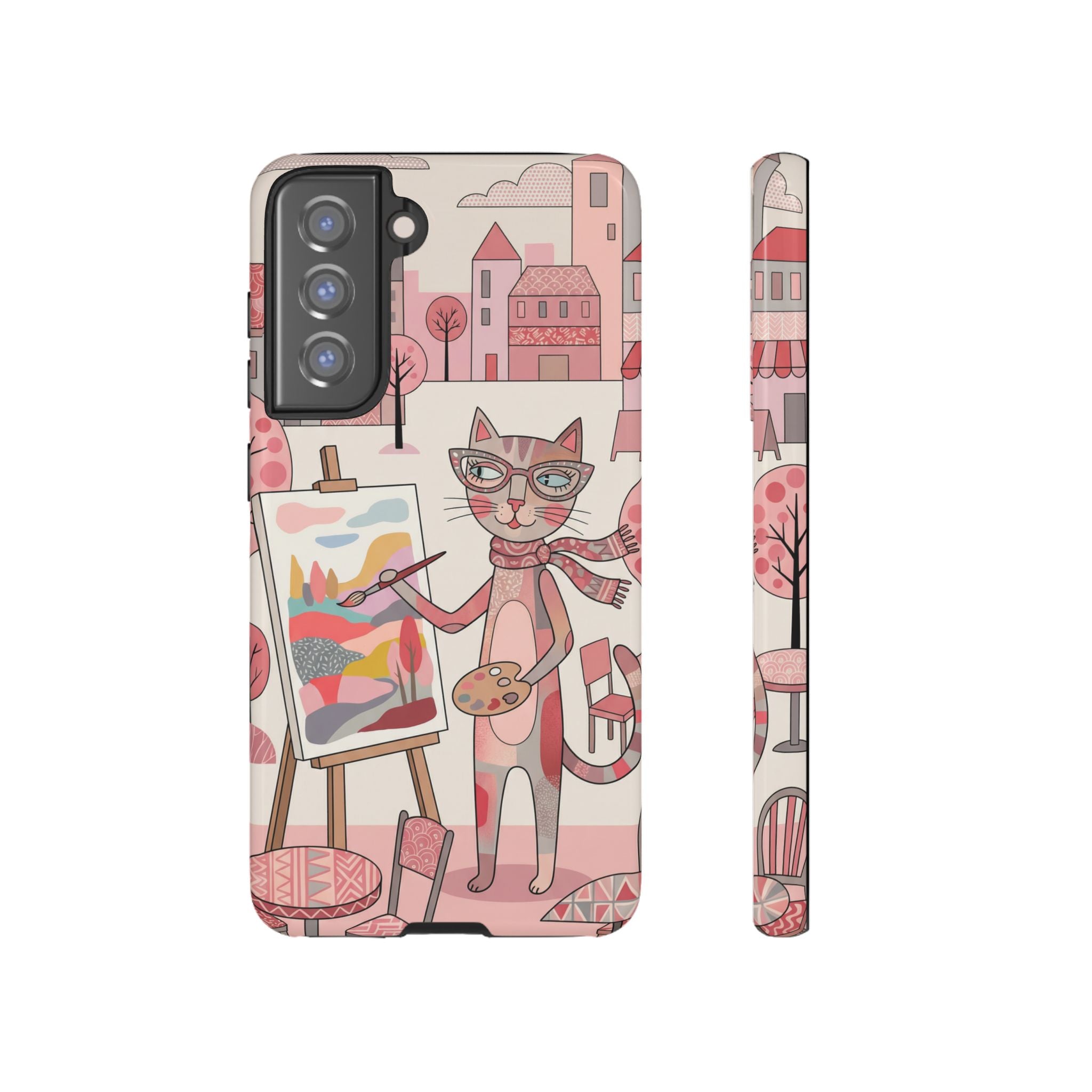 Artistic Cat Samsung Galaxy Phone Case | Painter Kitty Illustration Tough Case
