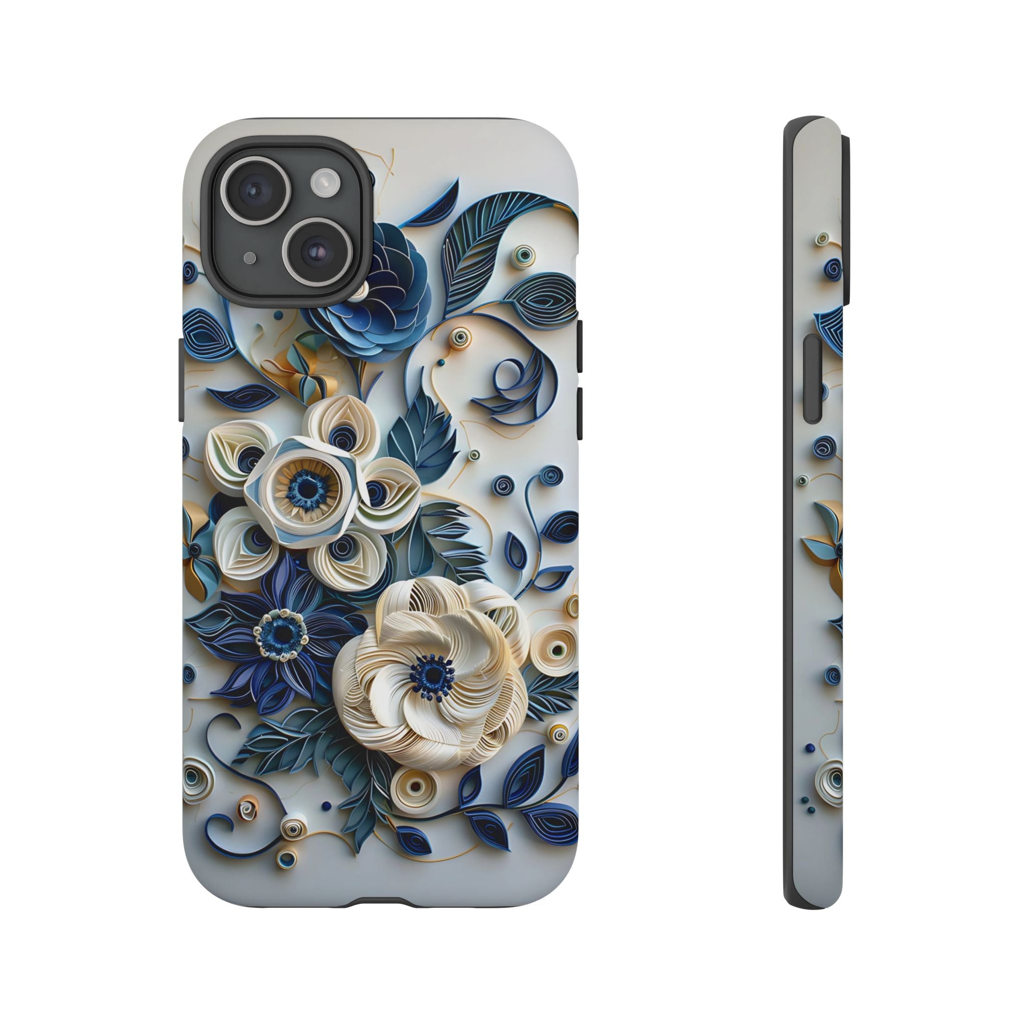 Floral Quilled Art iPhone Case — Blue & Cream Decorative Protection