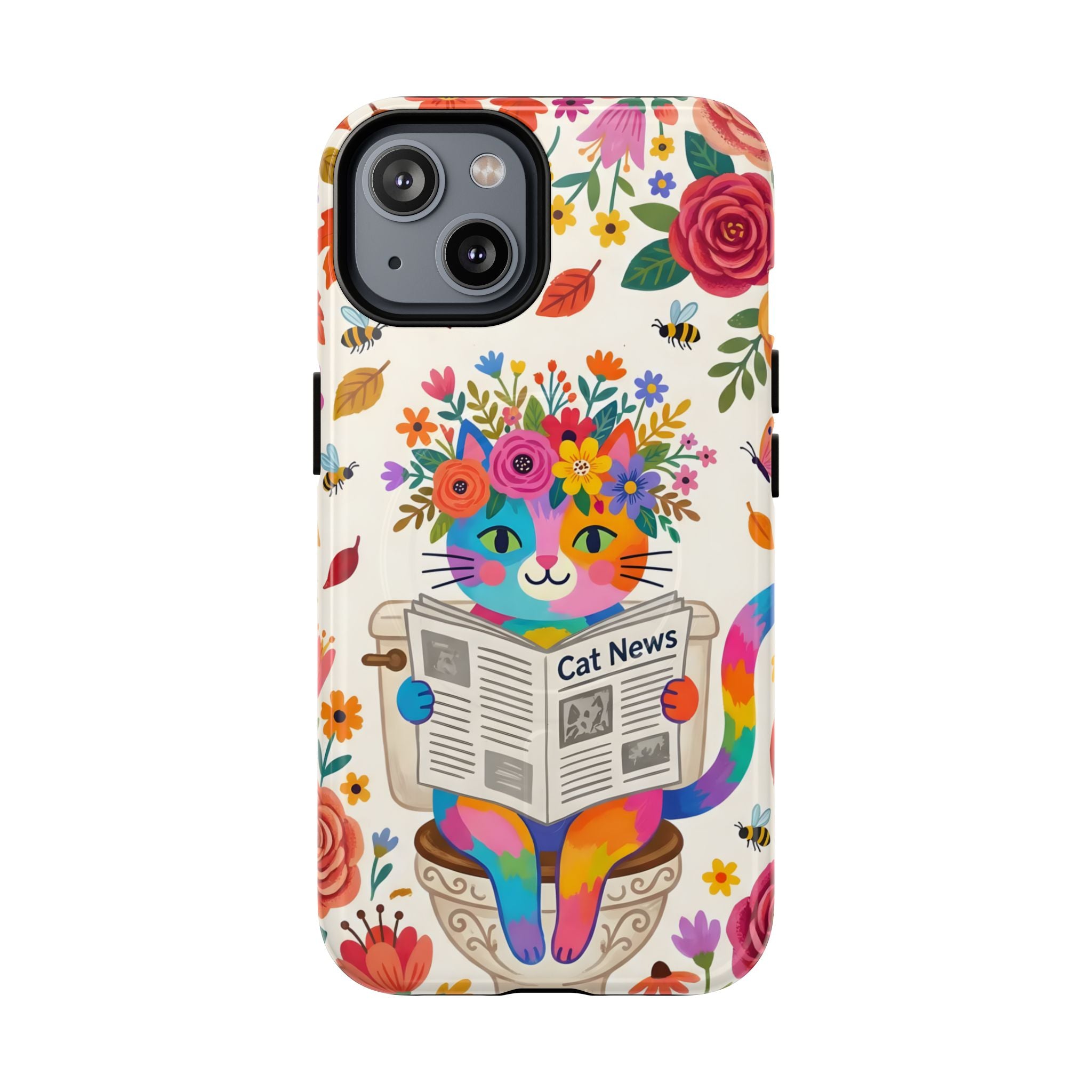 Floral Rainbow Cat MagSafe iPhone Case | Cat News Design