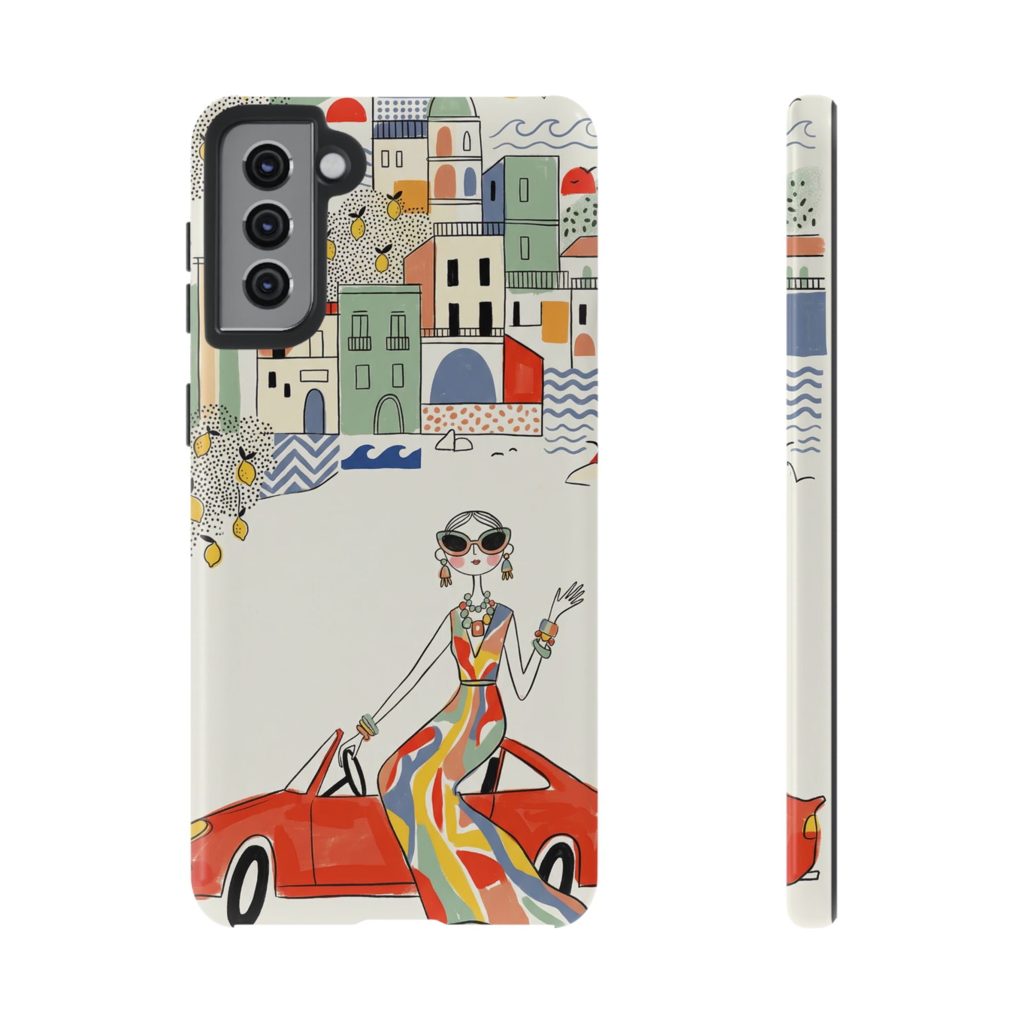 Stylish Riviera Samsung Galaxy Phone Case | Chic Retro Woman in Convertible Design