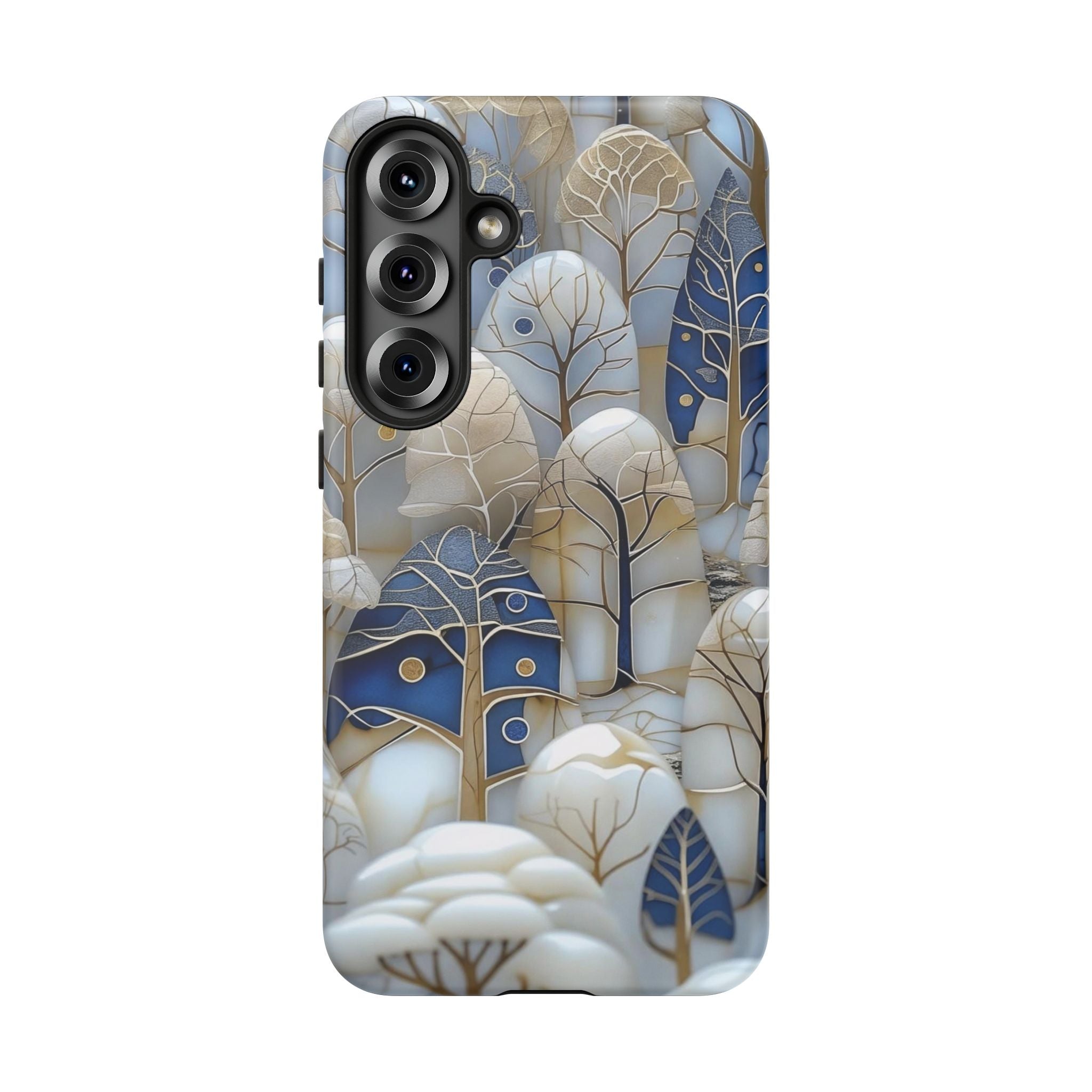 Blue Gold Winter Forest Samsung Galaxy Case — Elegant Tree Pattern Tough Case