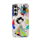 Retro Fashion Cat Girl Samsung Galaxy Phone Case | Cute Dress & City Print