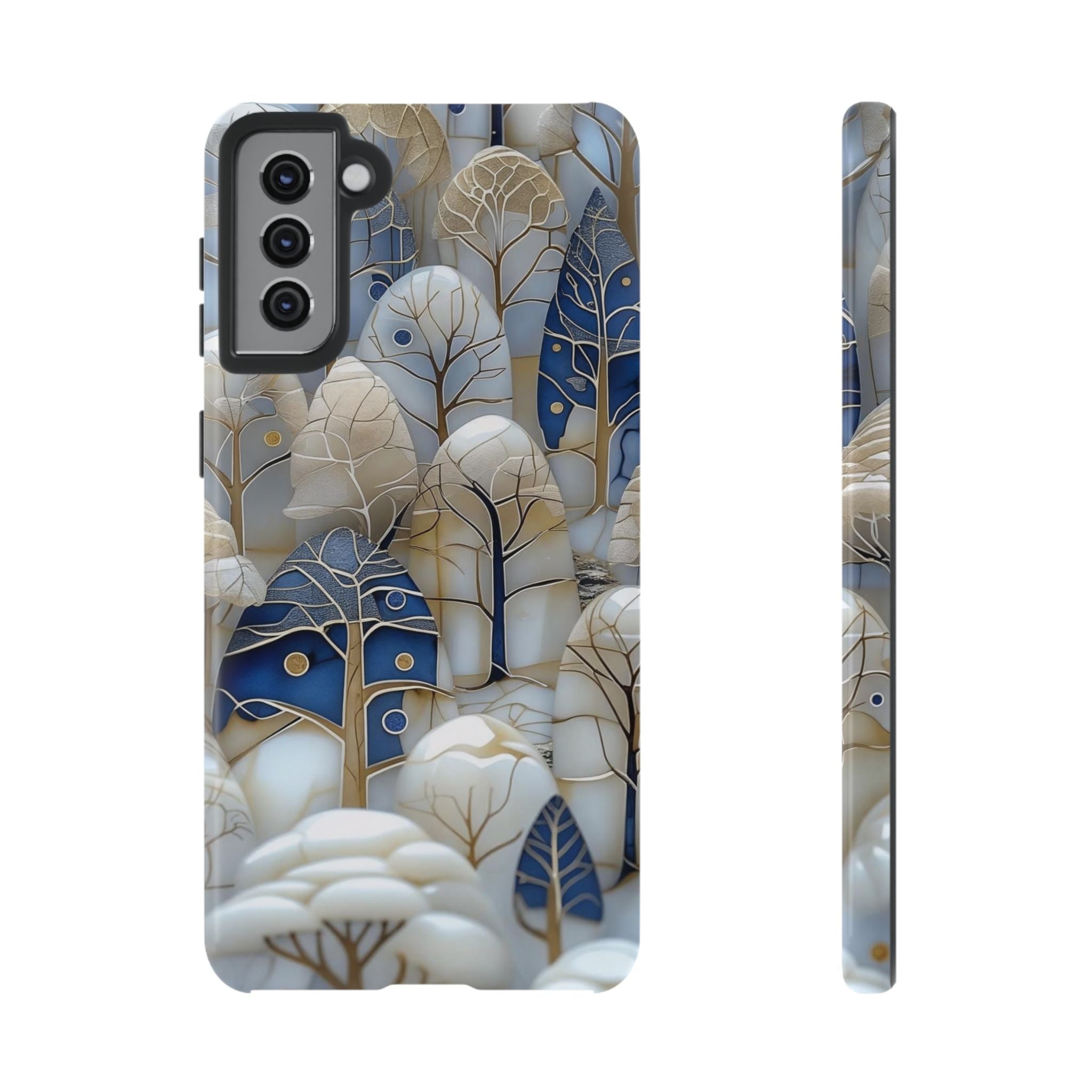Blue Gold Winter Forest Samsung Galaxy Case — Elegant Tree Pattern Tough Case
