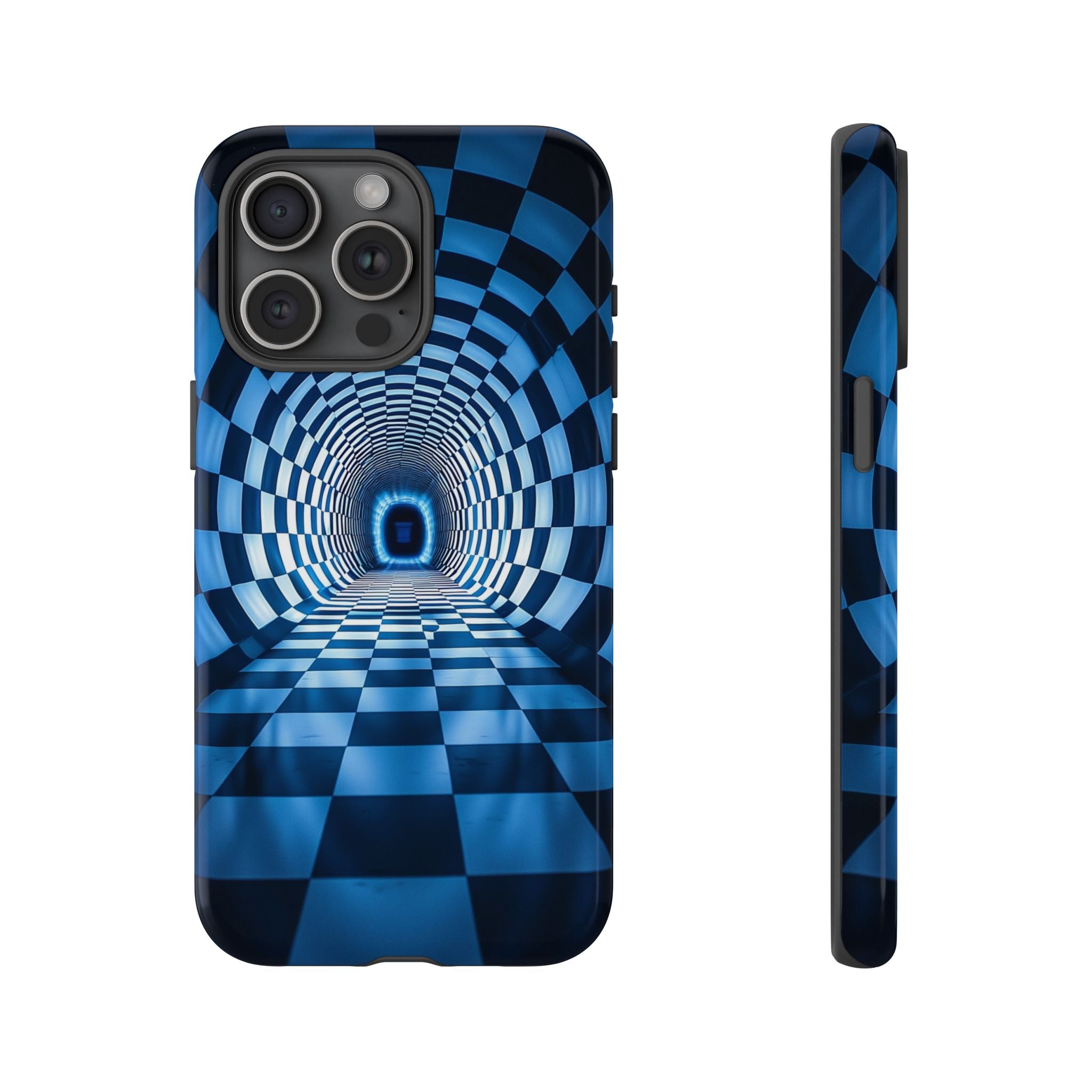 Blue Checkered Tunnel iPhone Case — 3D Optical Illusion Tough Case