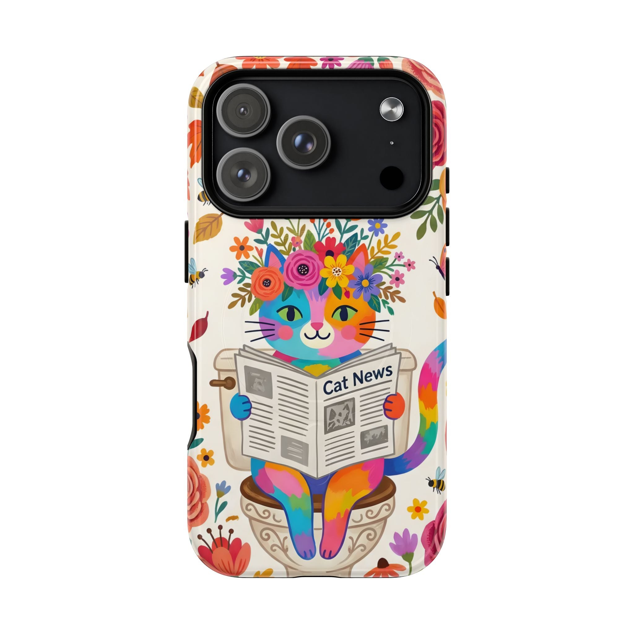 Floral Rainbow Cat MagSafe iPhone Case | Cat News Design
