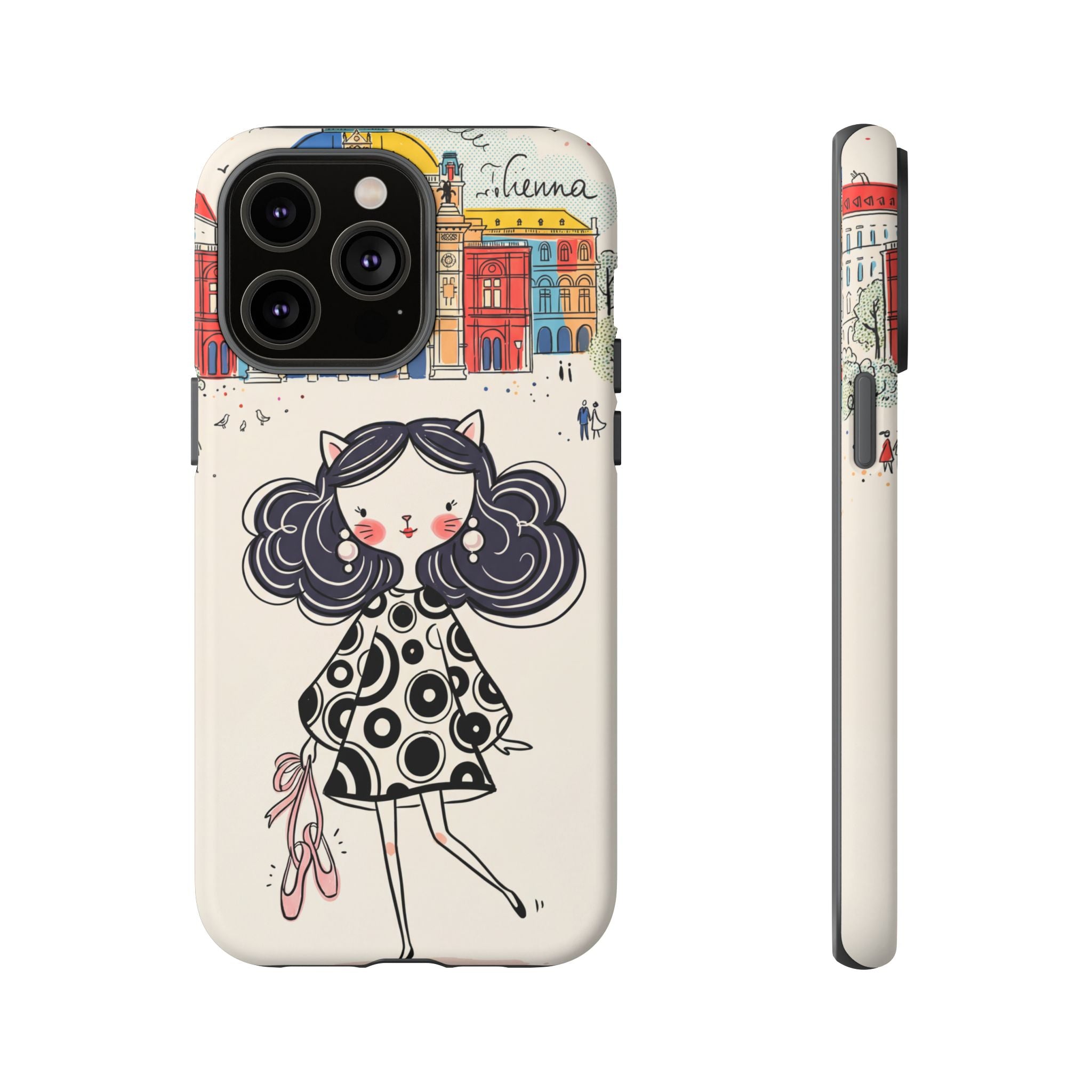 Cute Parisian Cat Girl iPhone Case | Ballet Slippers Illustration Tough Case