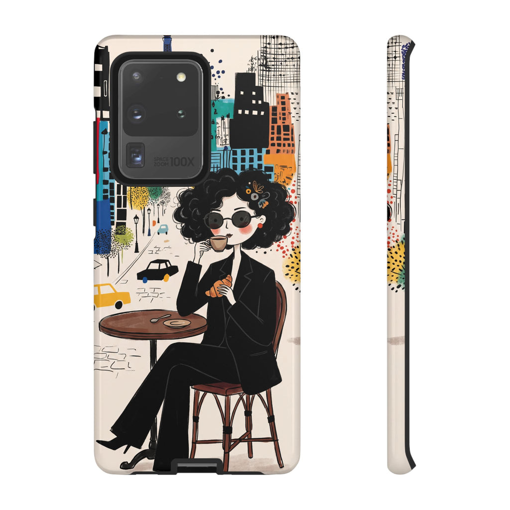 Paris Cafe Chic Samsung Galaxy Phone Case | Stylish Woman Illustration iPhone Cover
