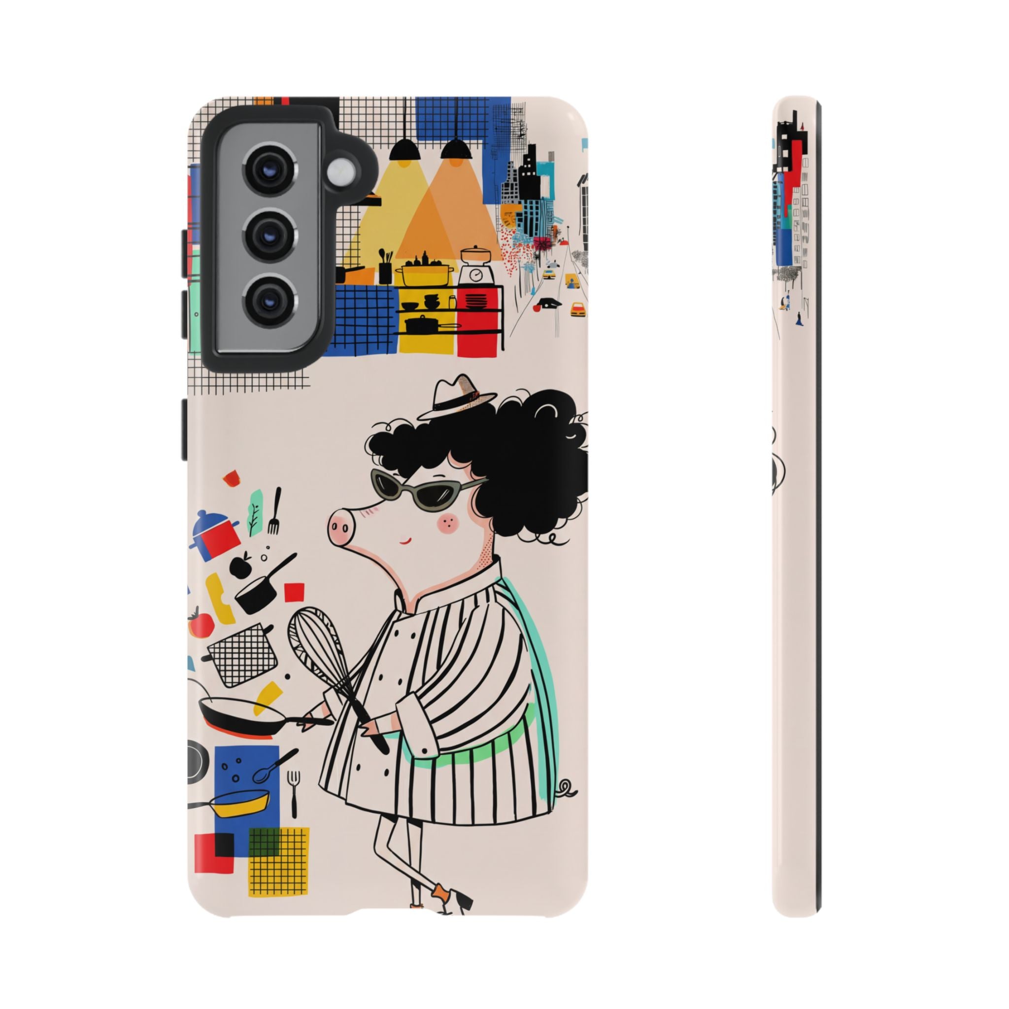 Cute Chef Pig Samsung Galaxy Phone Case | Quirky Cartoon Kitchen Art Tough Case