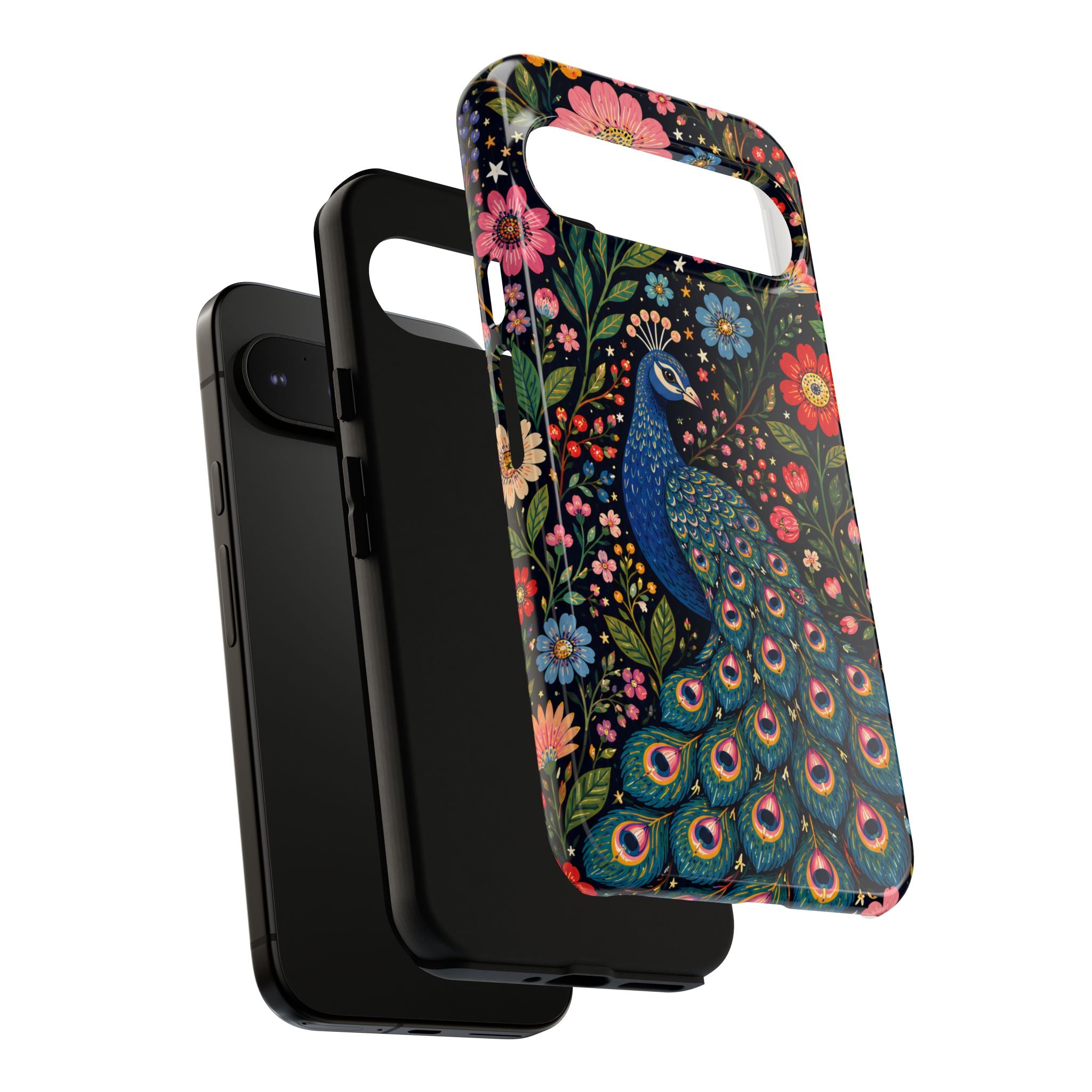 Peacock Floral Tough Google Pixel Phone Case | Protective Phone Case with Colorful Garden Design
