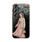 Floral Starry Night Samsung Galaxy Phone Case | Elegant Girl in Pink Dress