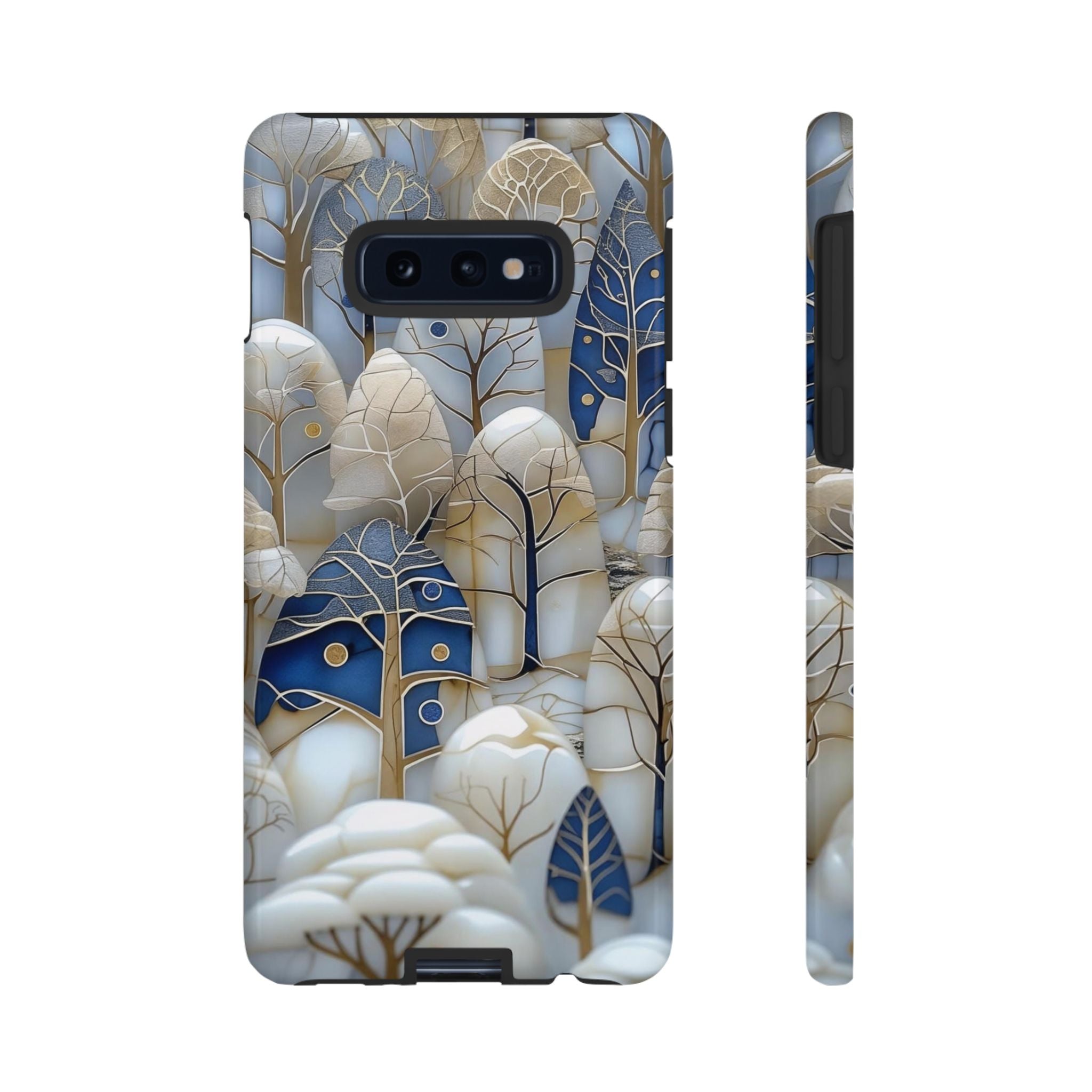 Blue Gold Winter Forest Samsung Galaxy Case — Elegant Tree Pattern Tough Case