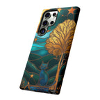 Stained Glass Cat Tough Samsung Galaxy Case | Gold Tree & Starry Night Design