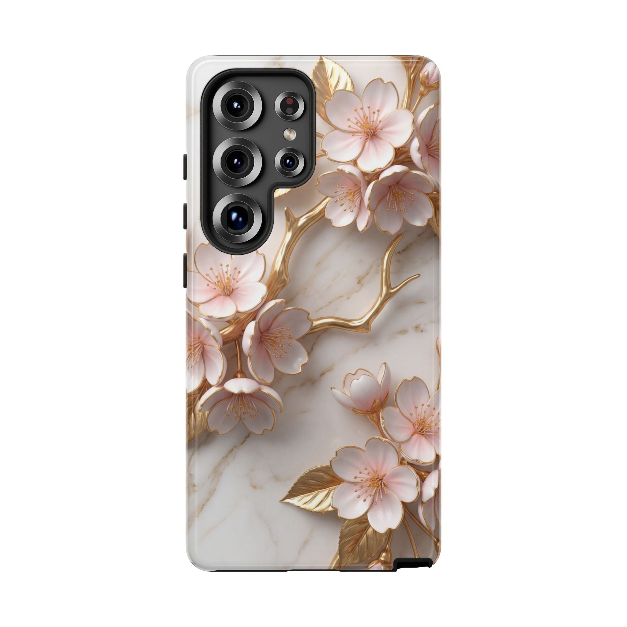 Floral Marble Samsung Galaxy Case — Sakura Gold Cherry Blossom Tough Case